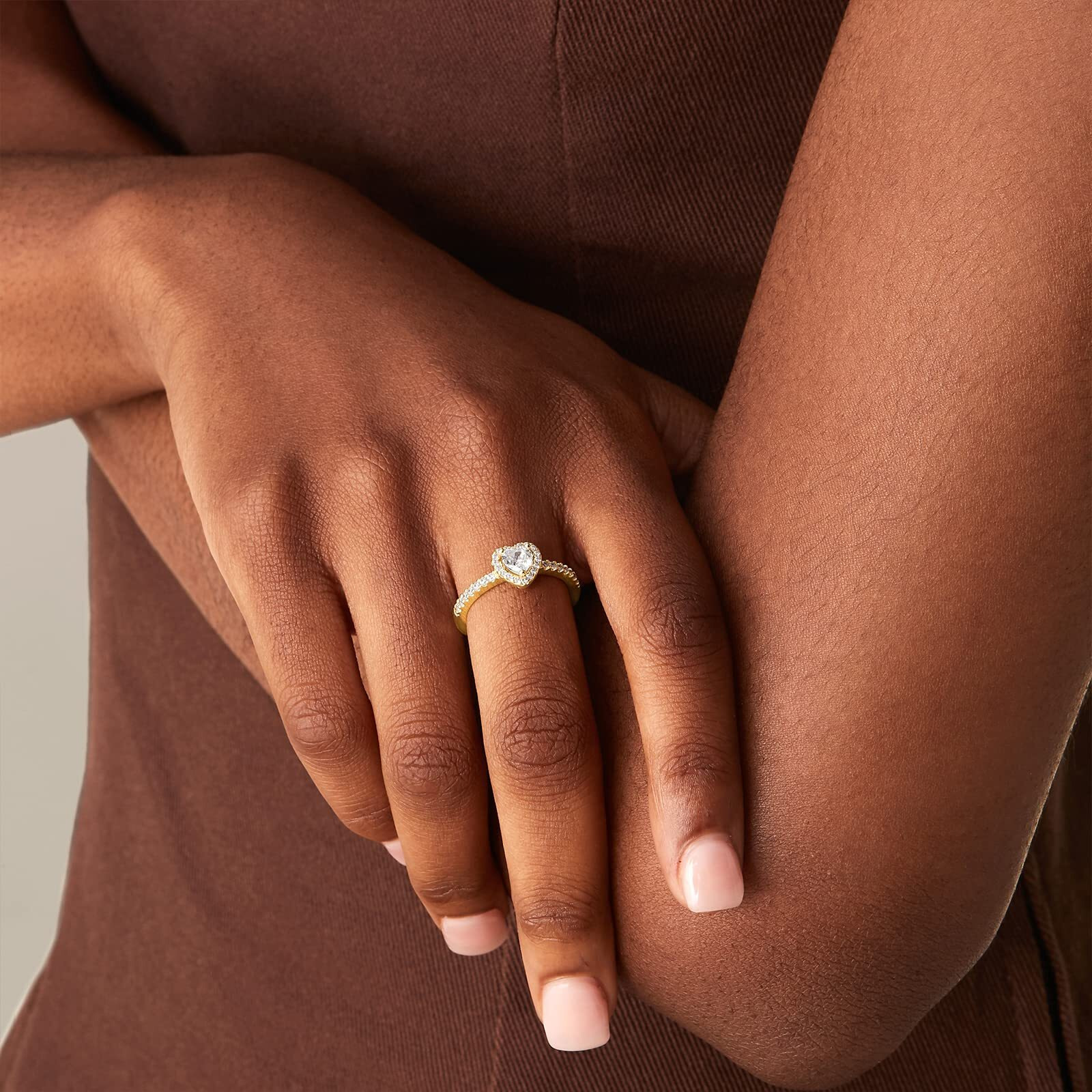 Pavoi 14K Gold Plated Heart Halo Ring For Women | Promise Rings For Her (White Gold, 7)