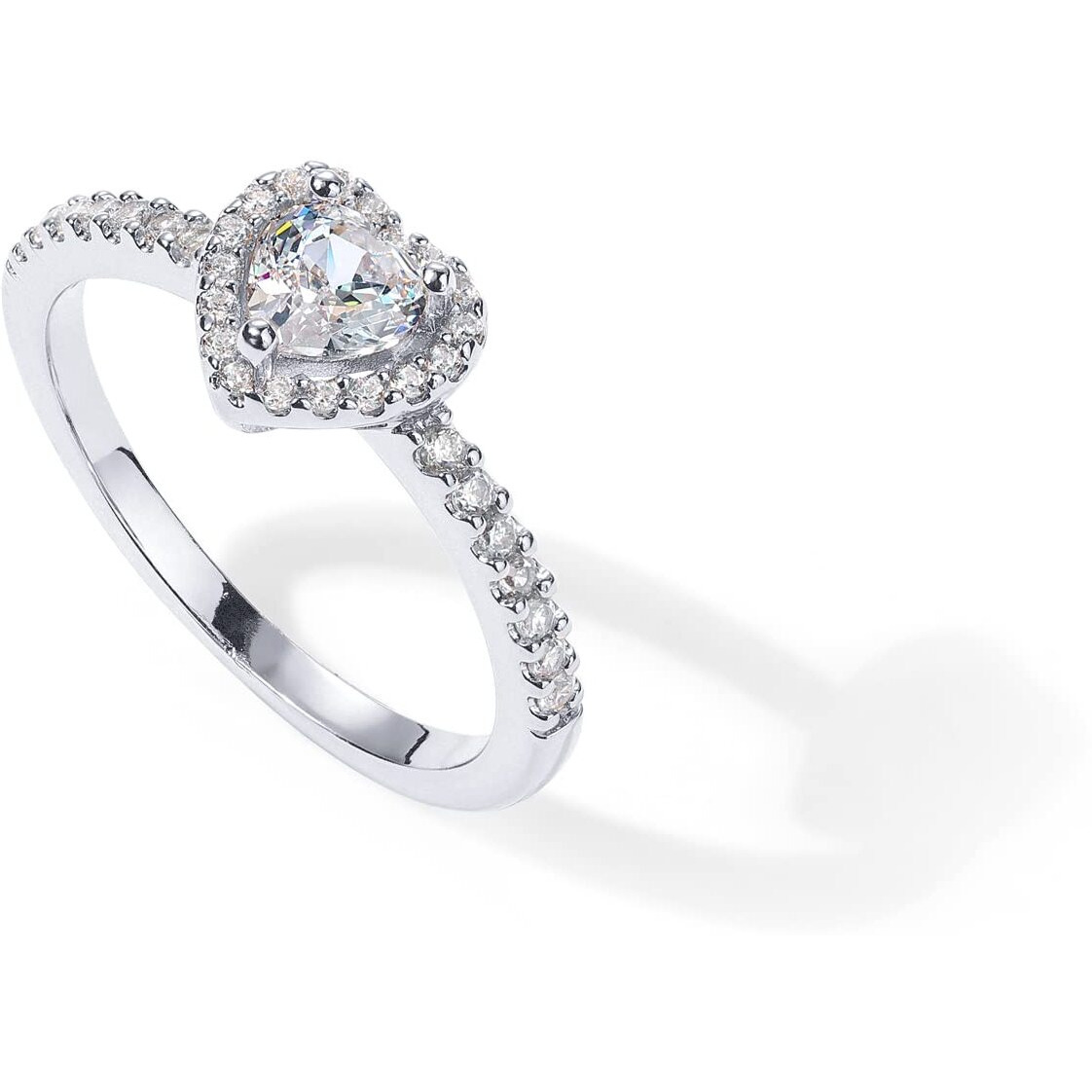 Pavoi 14K Gold Plated Heart Halo Ring For Women | Promise Rings For Her (White Gold, 7)