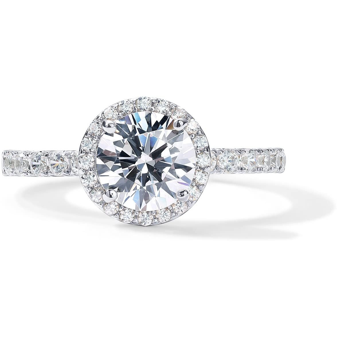 Pavoi 14K White Gold Plated Engagement Ring For Women | Wedding Ring For Women | Round Halo Womens Engagement Ring | Size 8