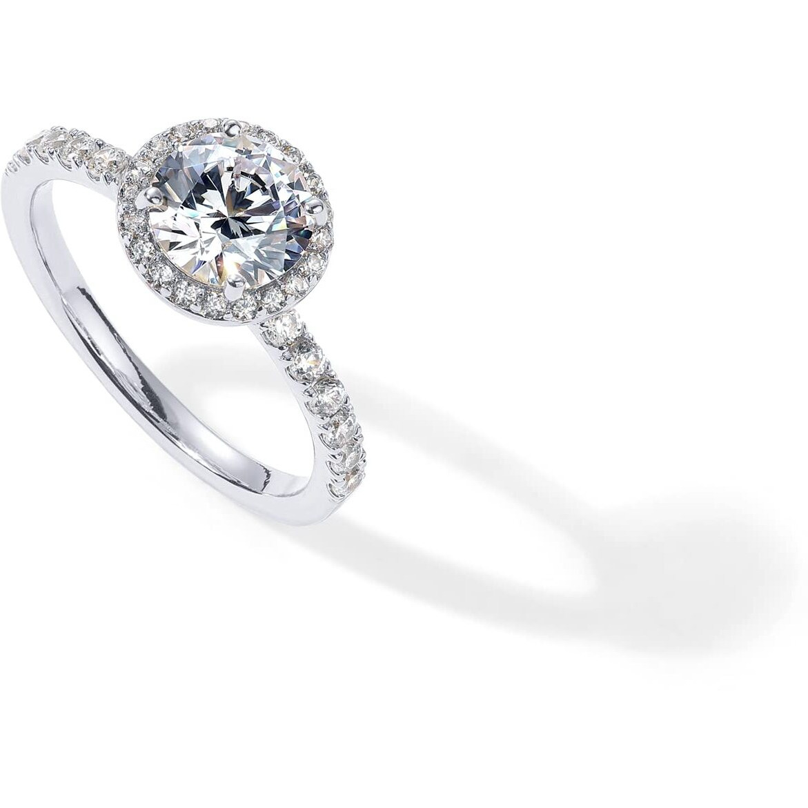 Pavoi 14K White Gold Plated Engagement Ring For Women | Wedding Ring For Women | Round Halo Womens Engagement Ring | Size 8