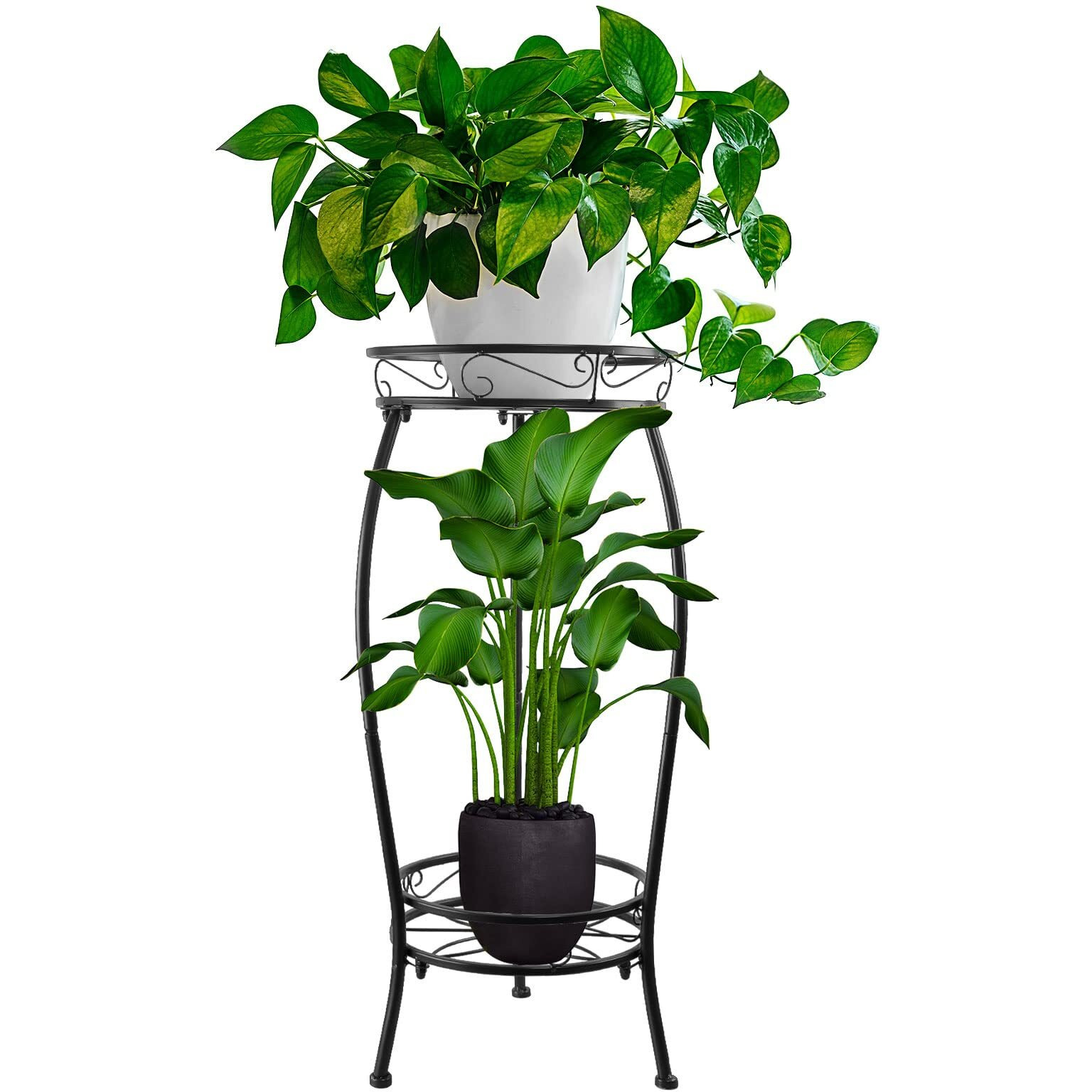 Tall Plant Stands Indoor Outdoor, 2Tier Metal Plant Stand Potted Flower Pot Stand For Multiple Planter,Heavy Duty Iron Planter Shelves Rack Anti-Rust For Planter Garden 27"" (Black)