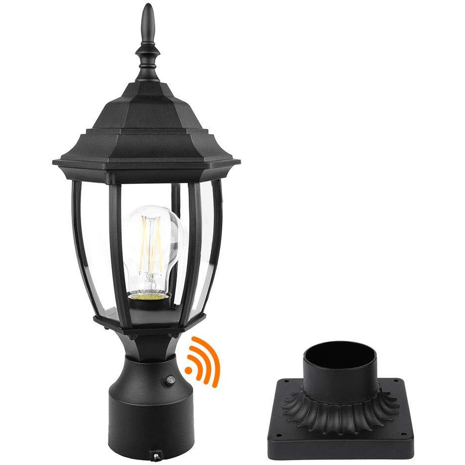 Dusk To Dawn Outdoor Post Light Hardwired 120V, Waterproof Aluminum Pole Light Fixture With Pier Mount Base, Exterior Lamp Post Lantern Head With Clear Glass For Garden Yard Patio Pathway (6 Inch)