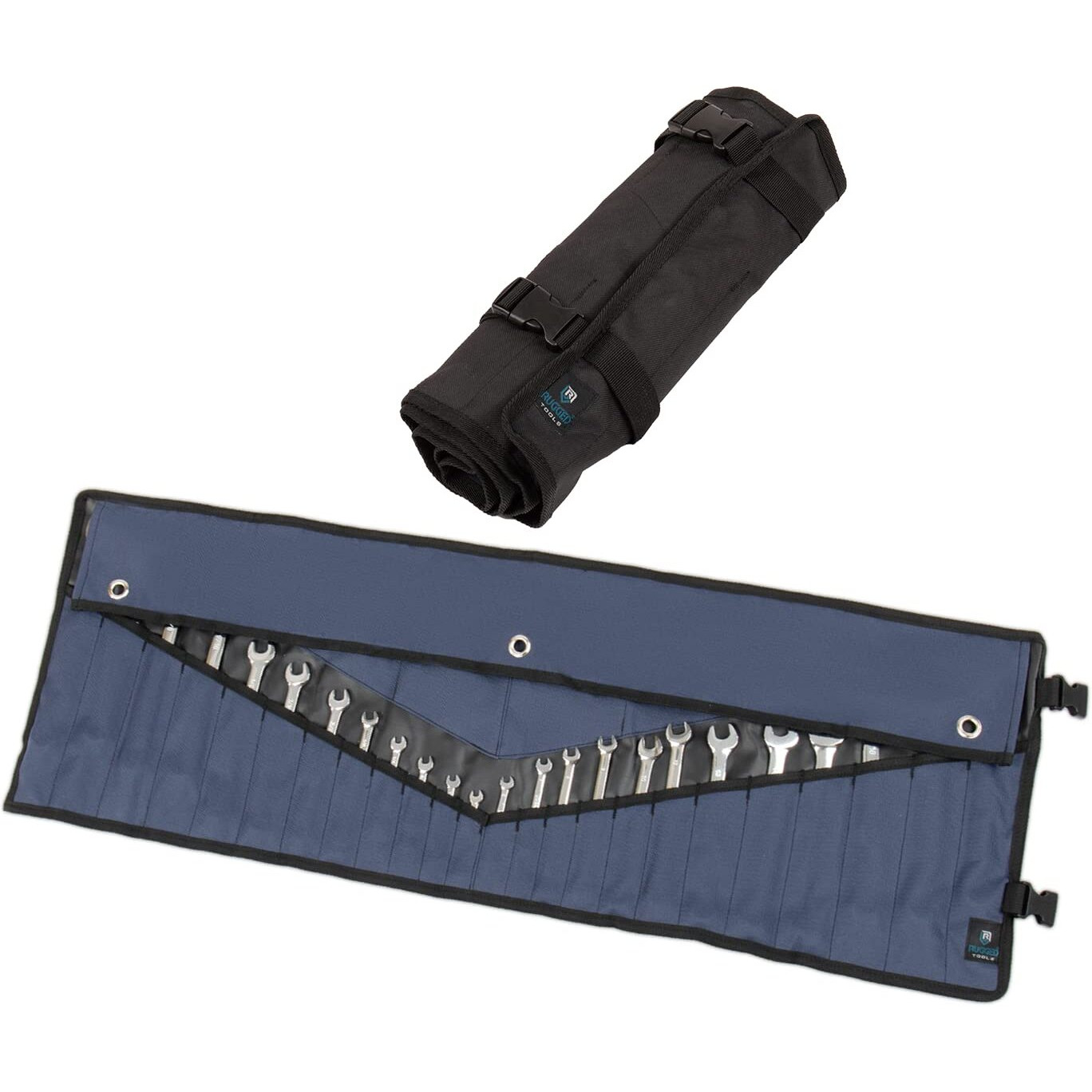 Rugged Tools Wrench Roll Up Pouch - Wrench Organizer  Tool Holder With Sae  Metric Labels