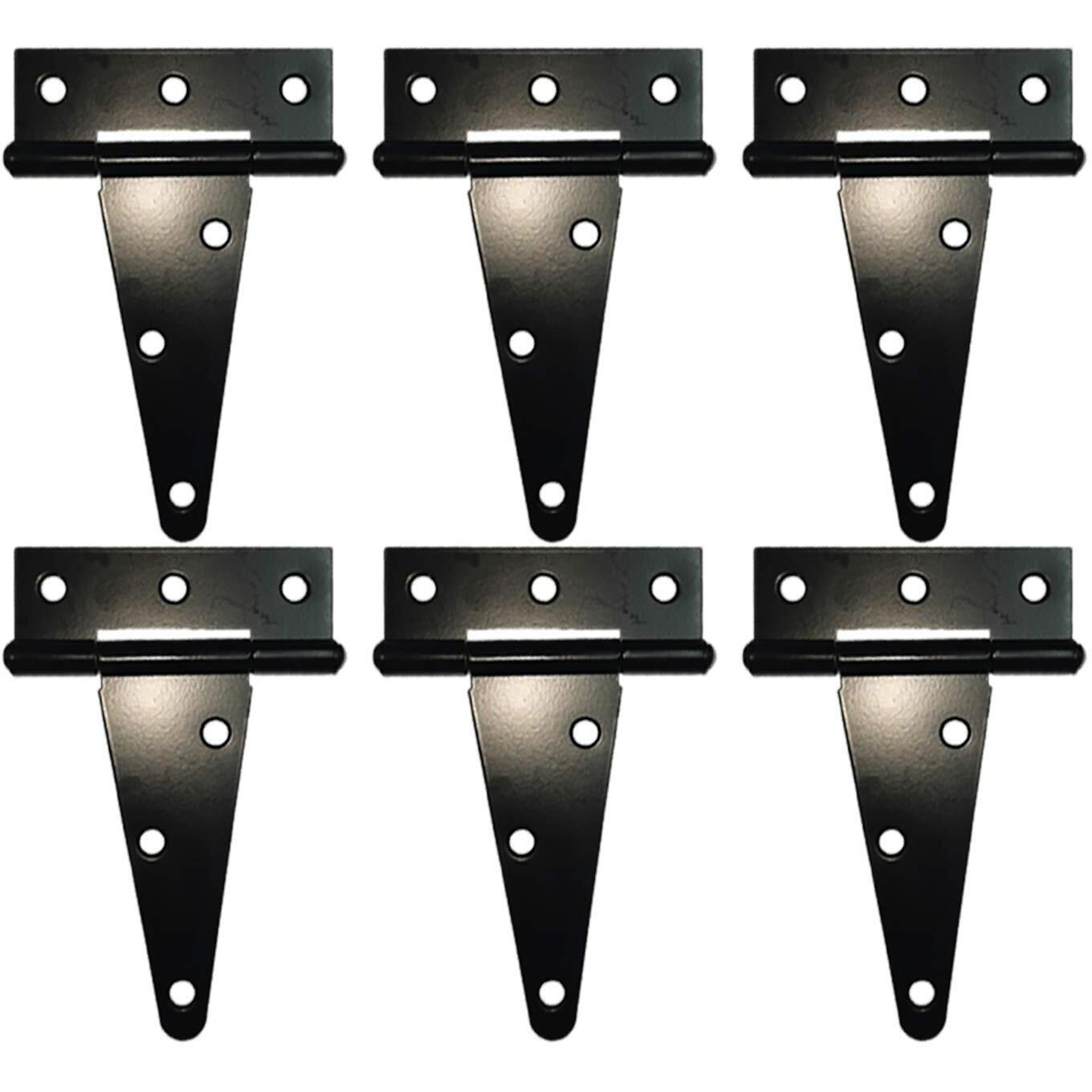 Hlmoptimo Heavy Duty T Hinge Tee Hinge T Strap Hinge Shed Hinge Gate Hinge Barn Hinge Fence Hinge Door Hinge Wrought Rustproof All Size Black (6Pcs, 4Inch)