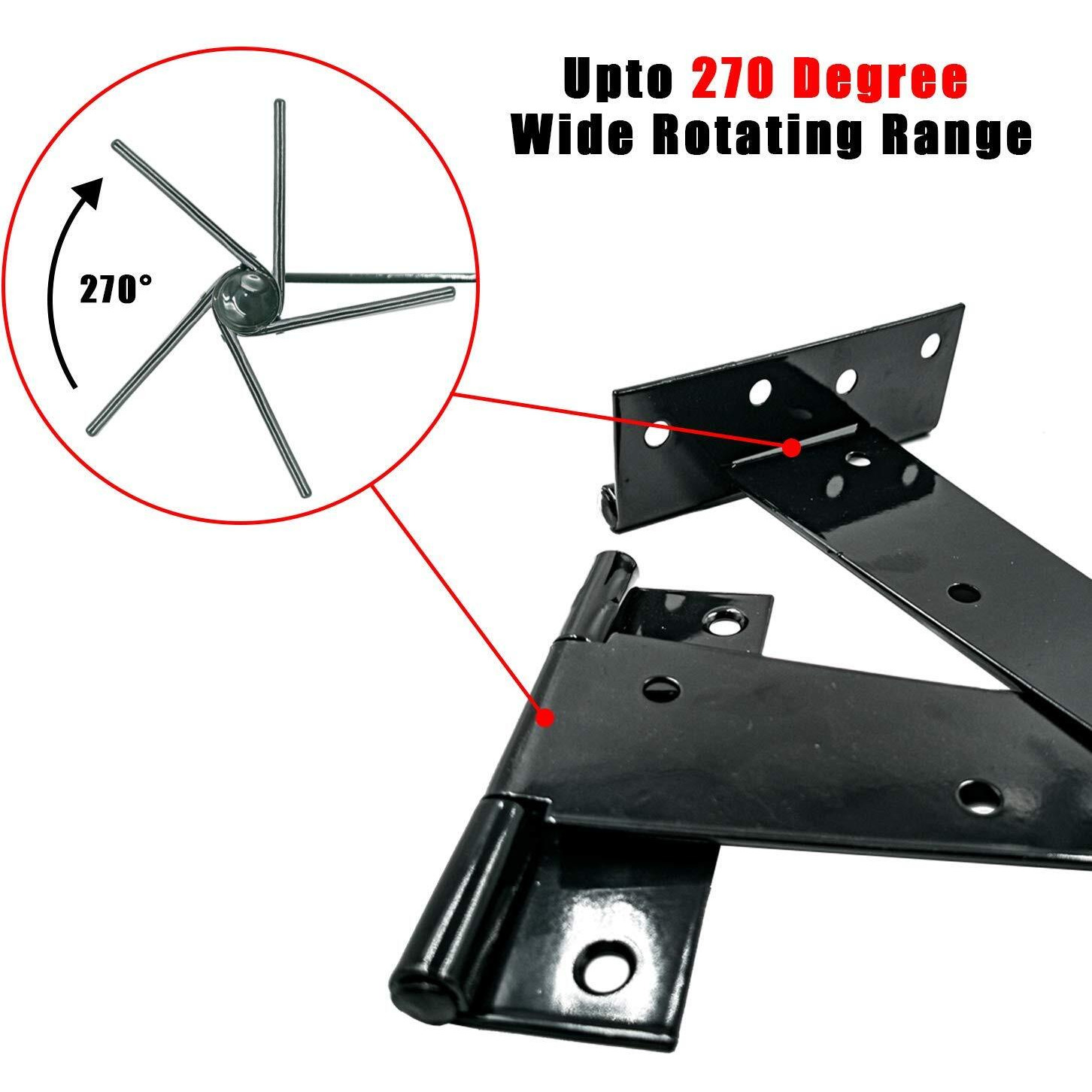 Hlmoptimo Heavy Duty T Hinge Tee Hinge T Strap Hinge Shed Hinge Gate Hinge Barn Hinge Fence Hinge Door Hinge Wrought Rustproof All Size Black (6Pcs, 4Inch)