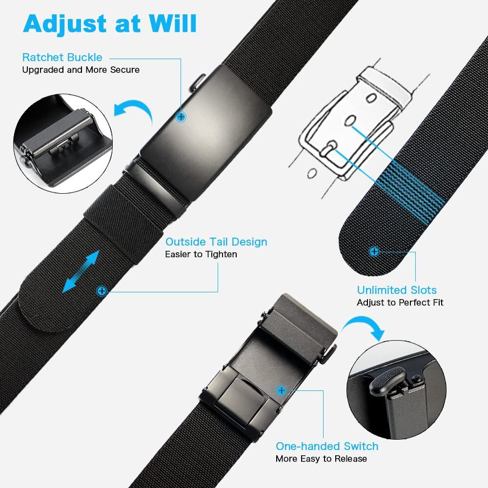 Doopai Belt Men, Elastic Golf Belts For Men, 2 Pack Nylon Ratchet Belt Mens Belts Casual, Adjustable Trim To Fit