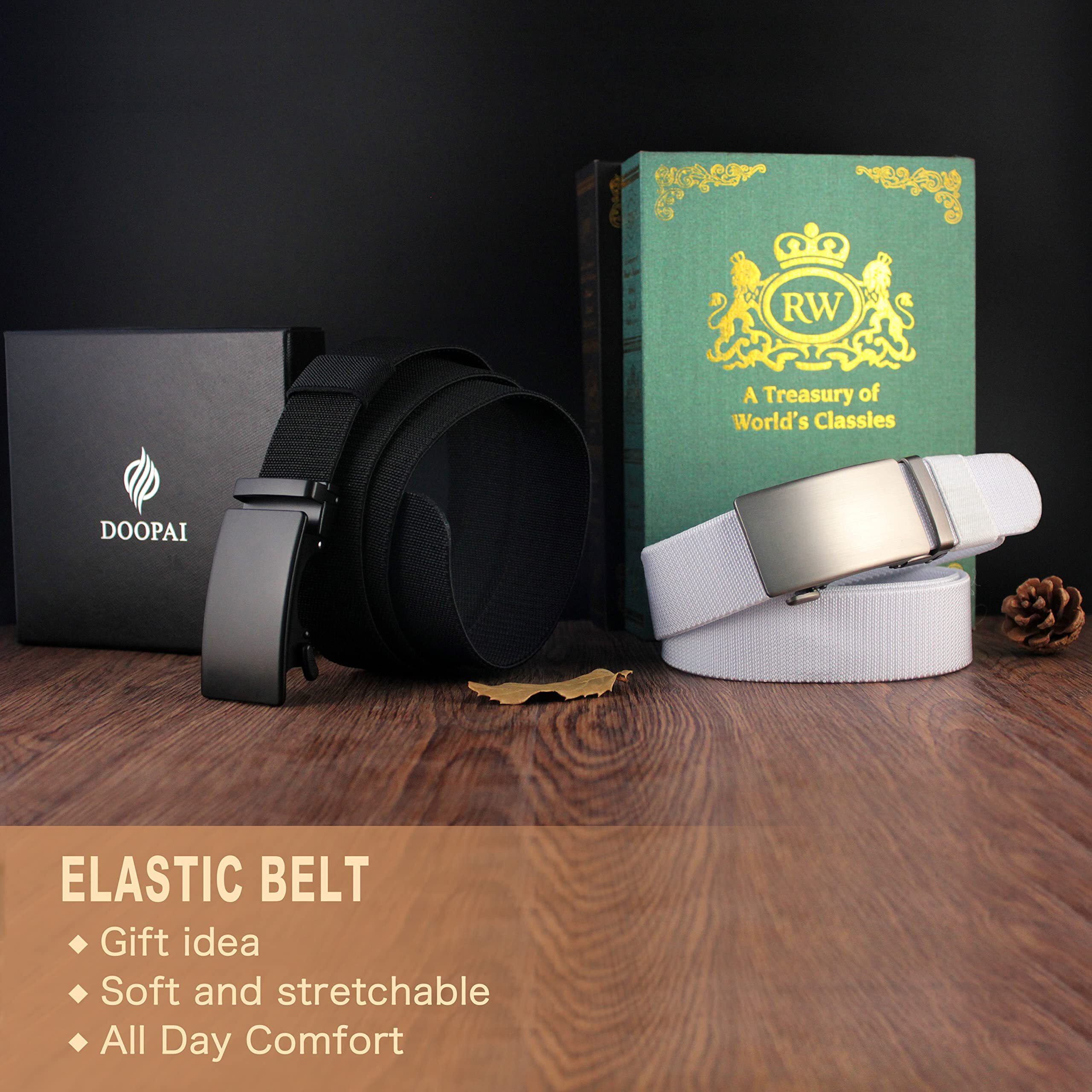 Doopai Belt Men, Elastic Golf Belts For Men, 2 Pack Nylon Ratchet Belt Mens Belts Casual, Adjustable Trim To Fit