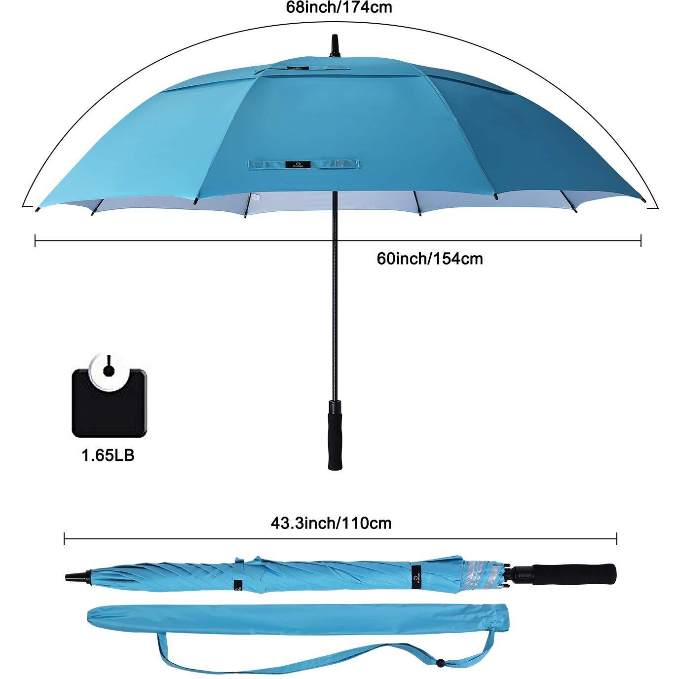 Prospo 68 Inch Extra Large Golf Umbrella, Double Canopy Automatic Open Sun Rain Stick Umbrellas, Windproof Waterproof Oversized Umbrellas With Uv Protection For Men, Women And Family (Sky Blue Xl)