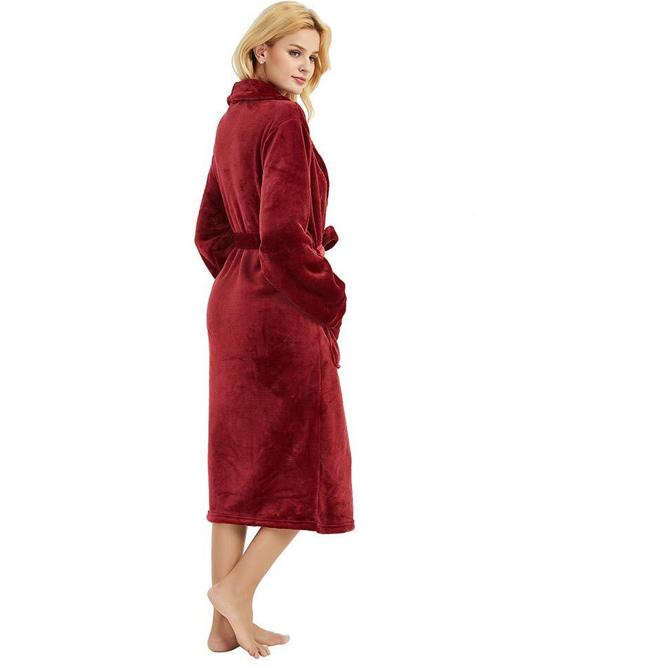Heartnice Womens Fleece Robes, Soft Plush Long Bathrobe, Thick Kimono Robes For Womens, Warm House Coat (Wine, S/M)