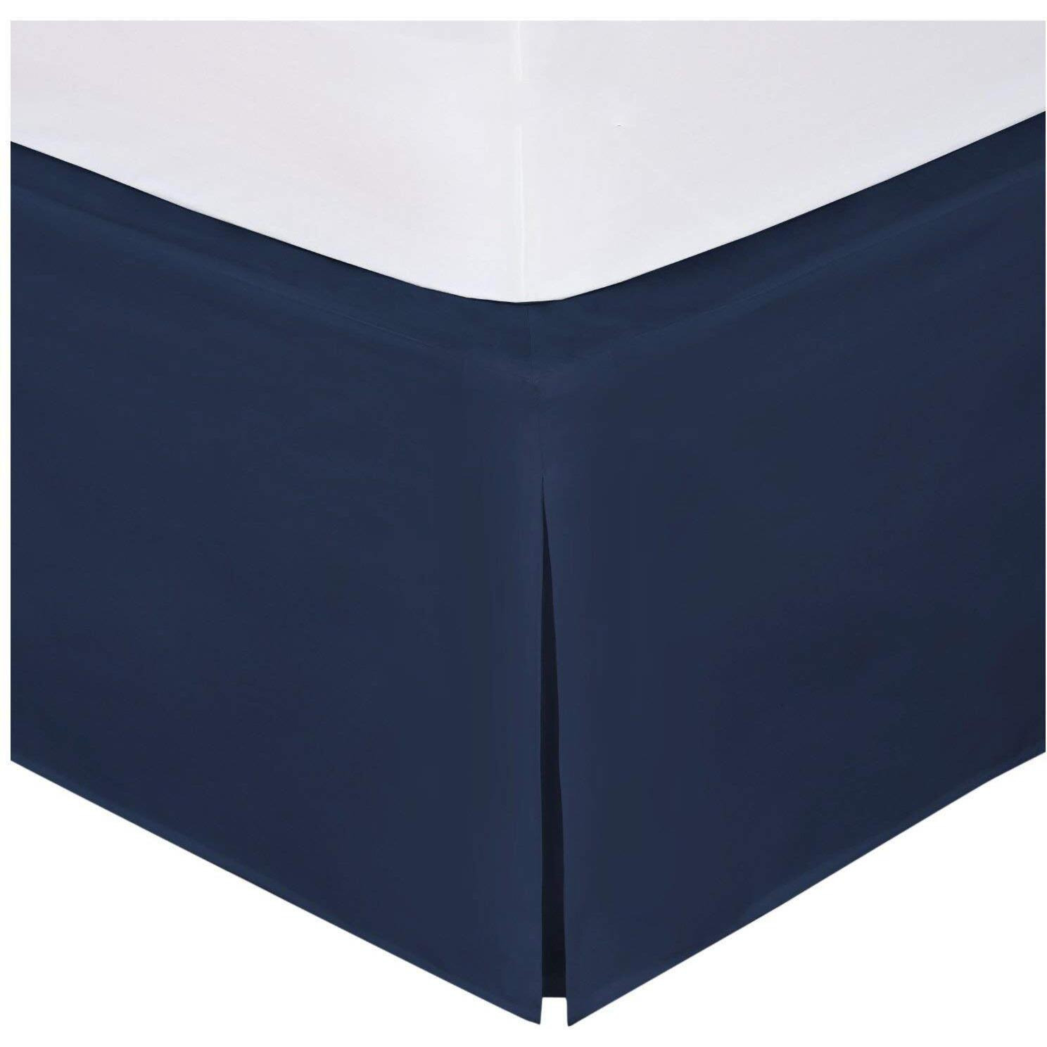 Linen Plus Queen Size Luxury Tailored Bed Skirt 14"" Drop Pleated Styling Dust Ruffled Solid Navy Blue New