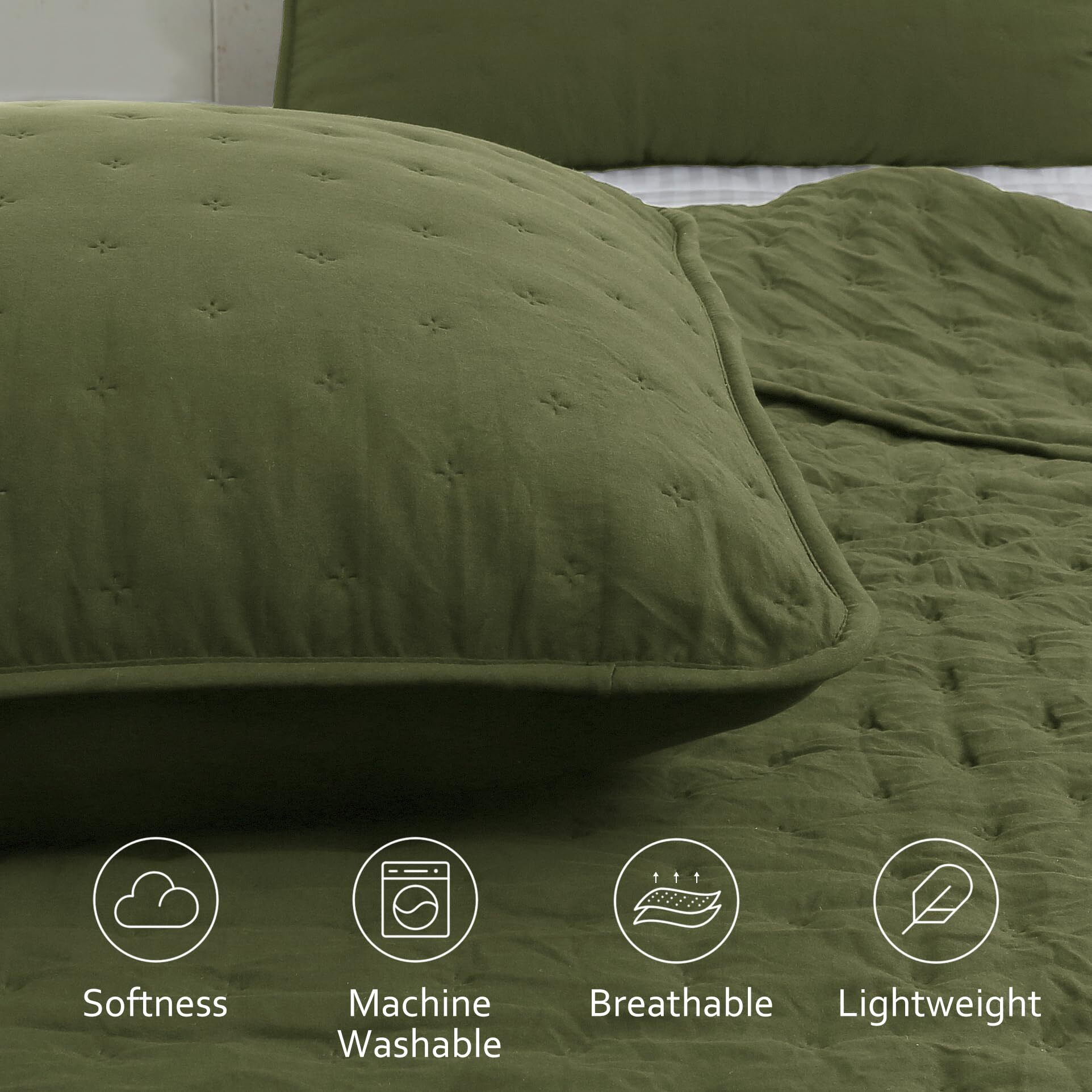 Roaringwild Green Twin Size Quilt Bedding Sets With Pillow Sham, Olive Lightweight Soft Bedspread Coverlet, Sage Quilted Blanket Thin Comforter Bed Cover, All Season, 2 Pieces, 68X90 Inches