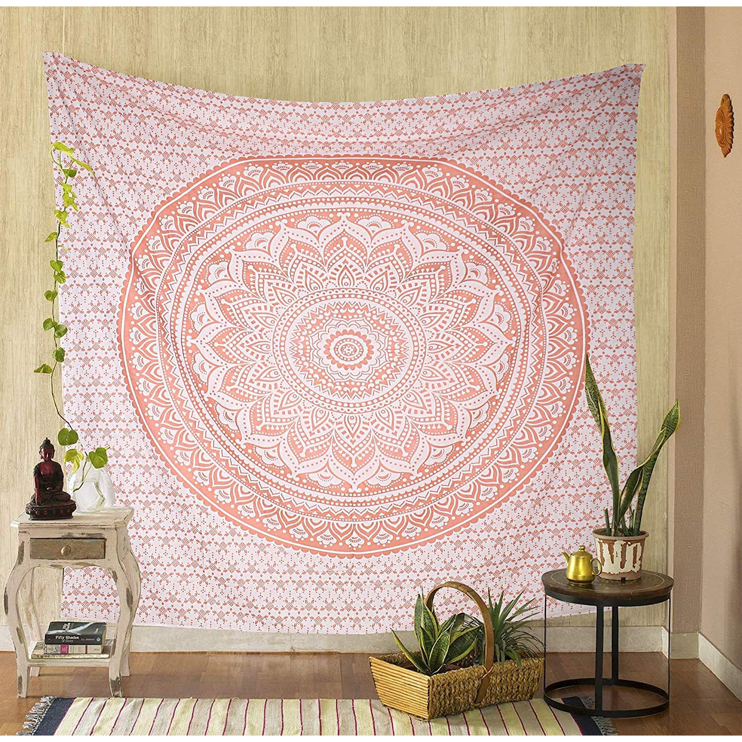 Raajsee Rose Gold Elephant Mandala Tapestry For Bedroom- Aesthetic Tapestry - Indie Wall Tapestry Hippie Room Decor - Boho Tapestrys -Trippy Small Tapestry Wall Hanging 30X40 Inches
