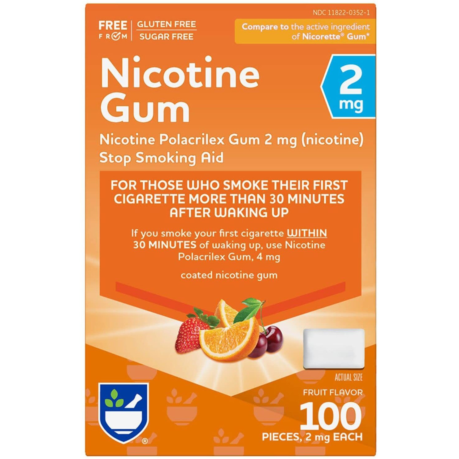Rite Aid Nicotine Gum, 2Mg, Fruit Flavor - 100 Pieces | Quit Smoking Aid | Nicotine Replacement Gum | Stop Smoking Aids That Work | Chewing Gum Packs To Help You Quit Smoking | Coated Nicotine Gum 2Mg
