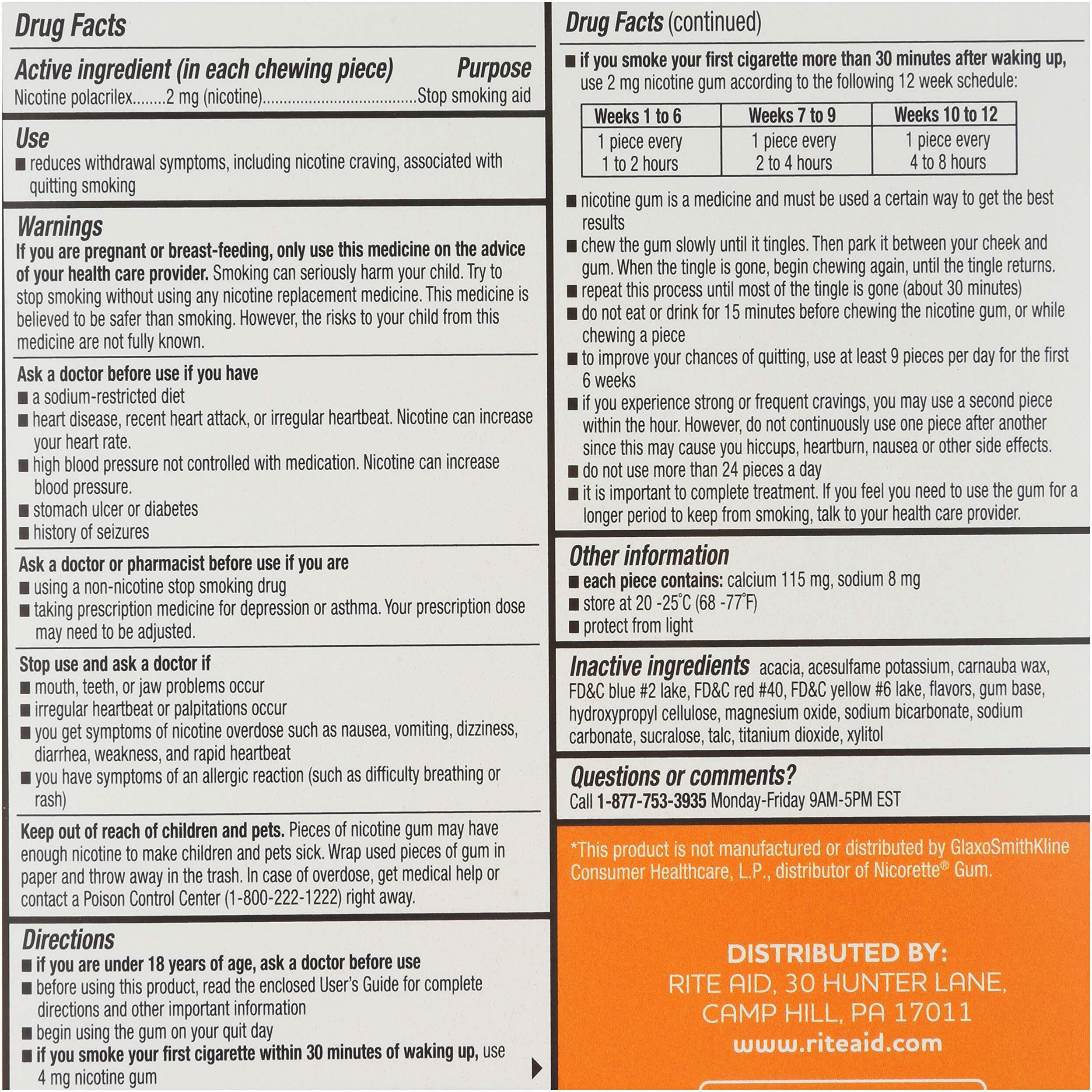 Rite Aid Nicotine Gum, 2Mg, Fruit Flavor - 100 Pieces | Quit Smoking Aid | Nicotine Replacement Gum | Stop Smoking Aids That Work | Chewing Gum Packs To Help You Quit Smoking | Coated Nicotine Gum 2Mg