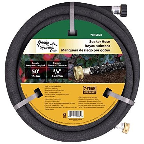 Rocky Mountain Goods Soaker Hose - Heavy Duty Rubber - Saves 70% Water - End Cap Included For Additional Hose Connect - Great For Gardens/Flower Beds - Reinforced Fittings (50-Feet By 5/8-Inch)