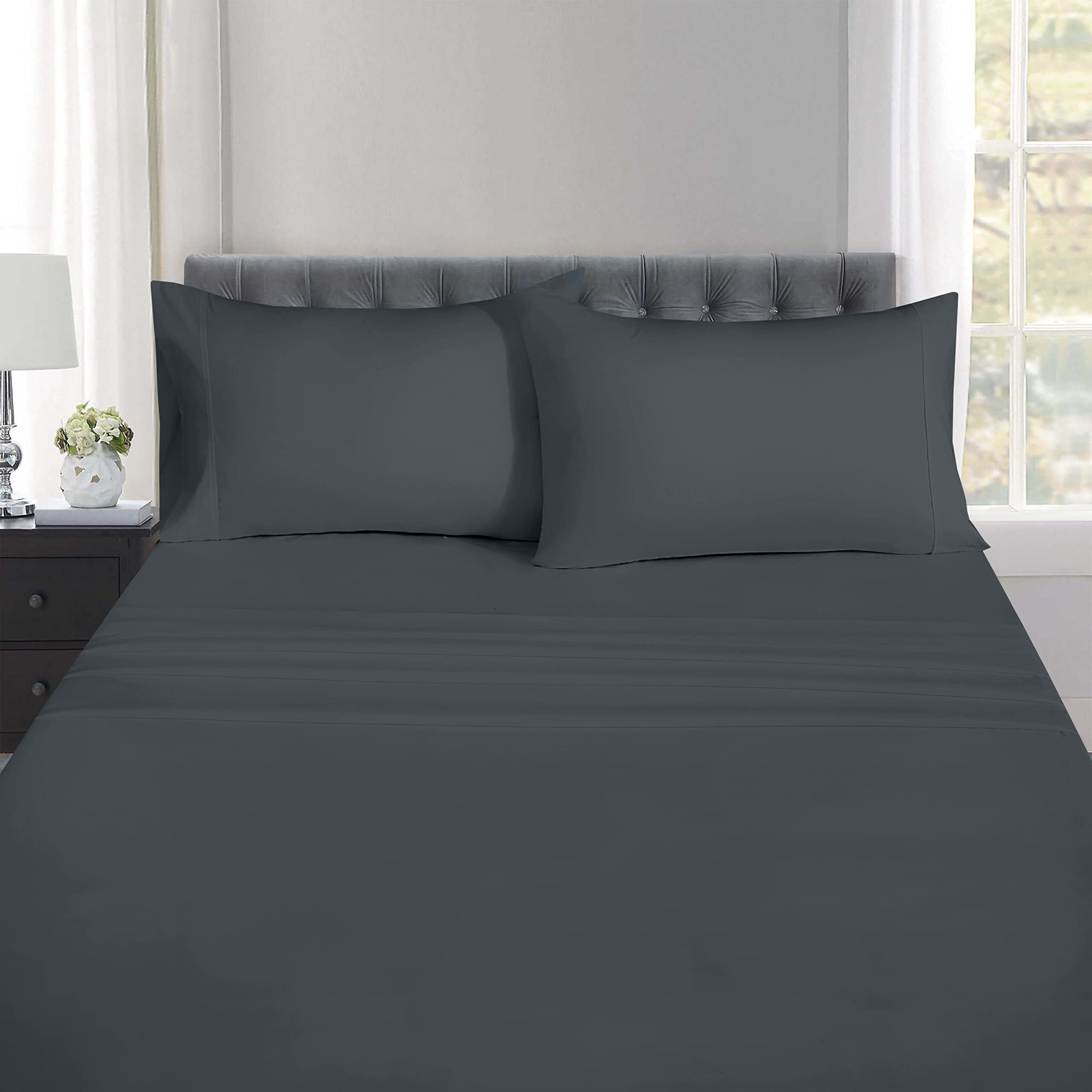 Ruvanti Silky Soft King Size Sheets - 4 Pieces Luxury Sheets - All Season Breathable King Size Sheets Set - 15"" Deep Pocket Snug Fit King Sheets - Cozy & Comfy Hotel Bed Sheets - Dark Grey