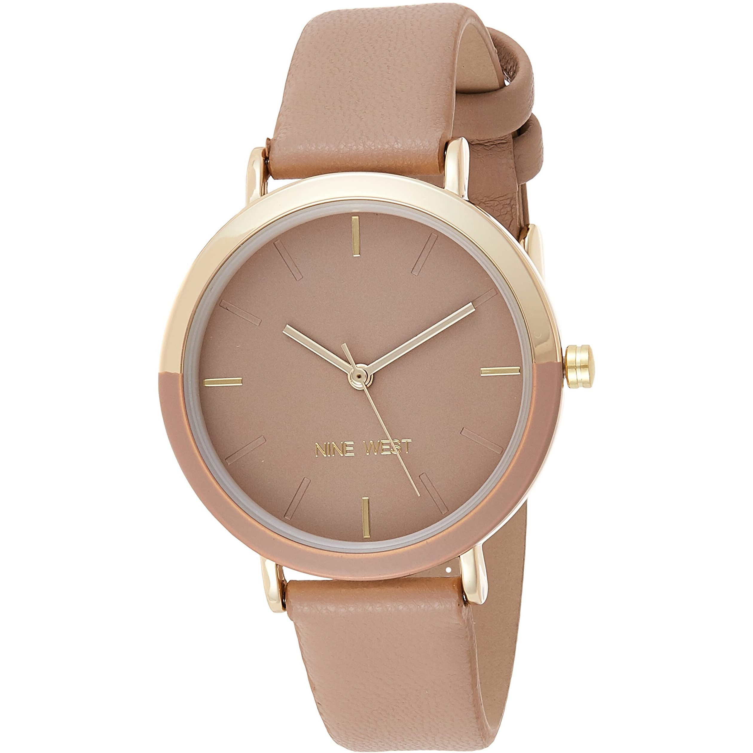 Nine West Women's Gold-Tone And Tan Strap Watch, Nw/2346Gptn
