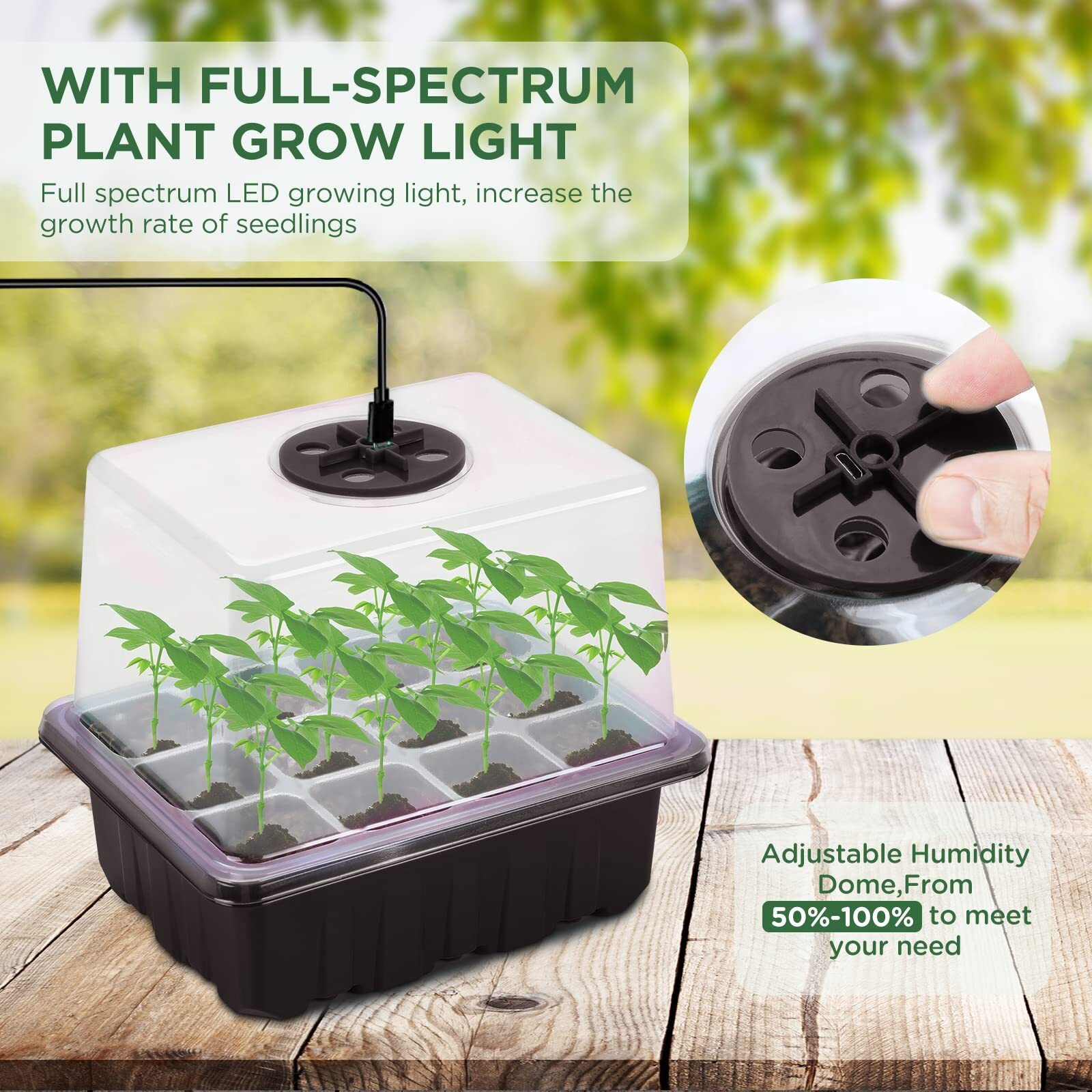 Seedfactor Seed Starter Tray With Light, 6Pcs Seed Starter Kit With Grow Light, Seedling Starter Trays With Humidity Domes, Covers Height 3.9 "", Indoor Gardening Plant Germination Trays