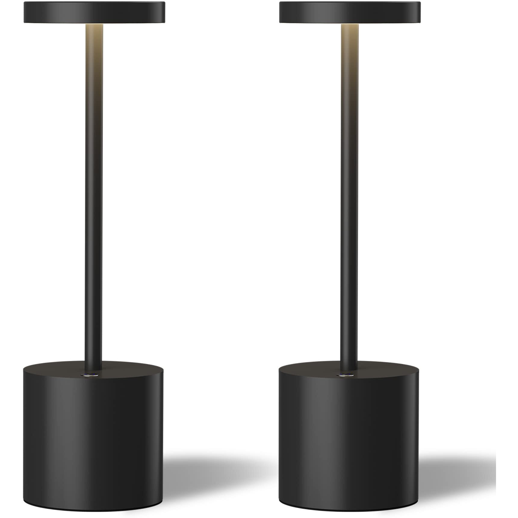 Led Cordless Table Lamps Set Of 2,Portable Rechargeable 5000Mah Outdoor Table Lamp,Metal Stepless Dimmable Battery Powered Lamp, Table Light For Outside/Patio/Restaurant/Bedroom/Home.(Black)