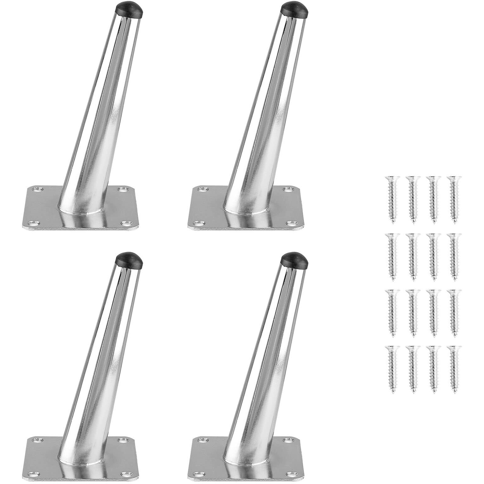 Seimneire 4Pcs 6 Inch Furniture Legs, Oblique Conical Metal Legs Chrome Mid-Century Style Furniture Feet For Sofa Cabinet Table Chair Cupboard Couch Ottoman Home Diy Projects