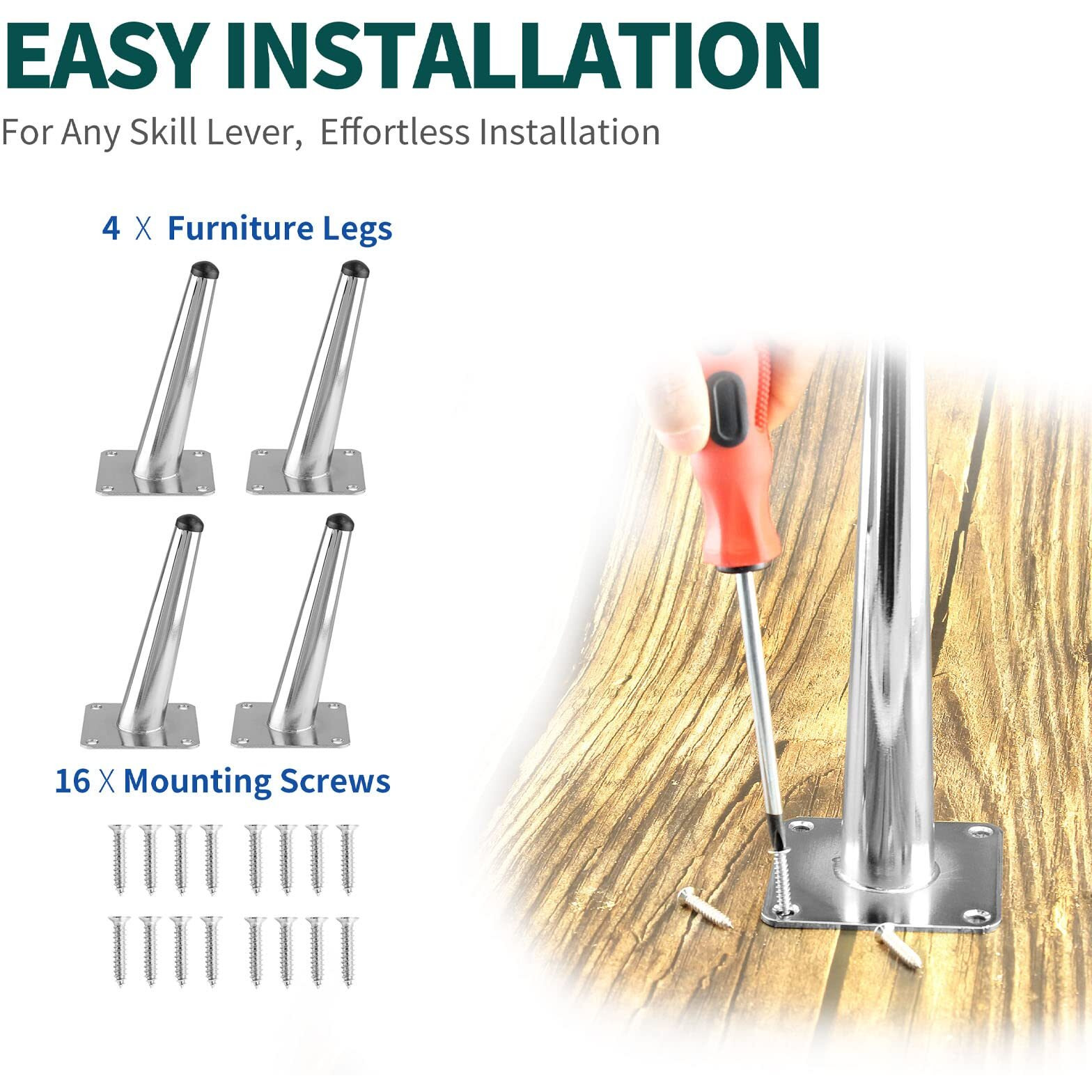 Seimneire 4Pcs 6 Inch Furniture Legs, Oblique Conical Metal Legs Chrome Mid-Century Style Furniture Feet For Sofa Cabinet Table Chair Cupboard Couch Ottoman Home Diy Projects