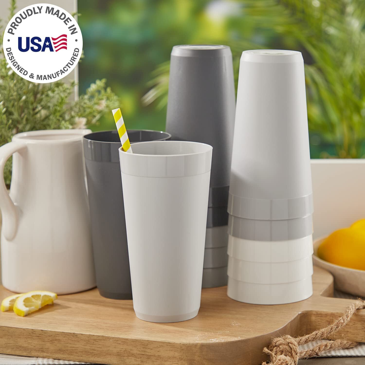 Us Acrylic Newport 32 Ounce Unbreakable Plastic Stackable Iced-Tea Tumblers In Grey Stone | Set Of 12 Drinking Cups | Reusable, Bpa-Free, Made In The Usa, Top-Rack Dishwasher And Microwave Safe