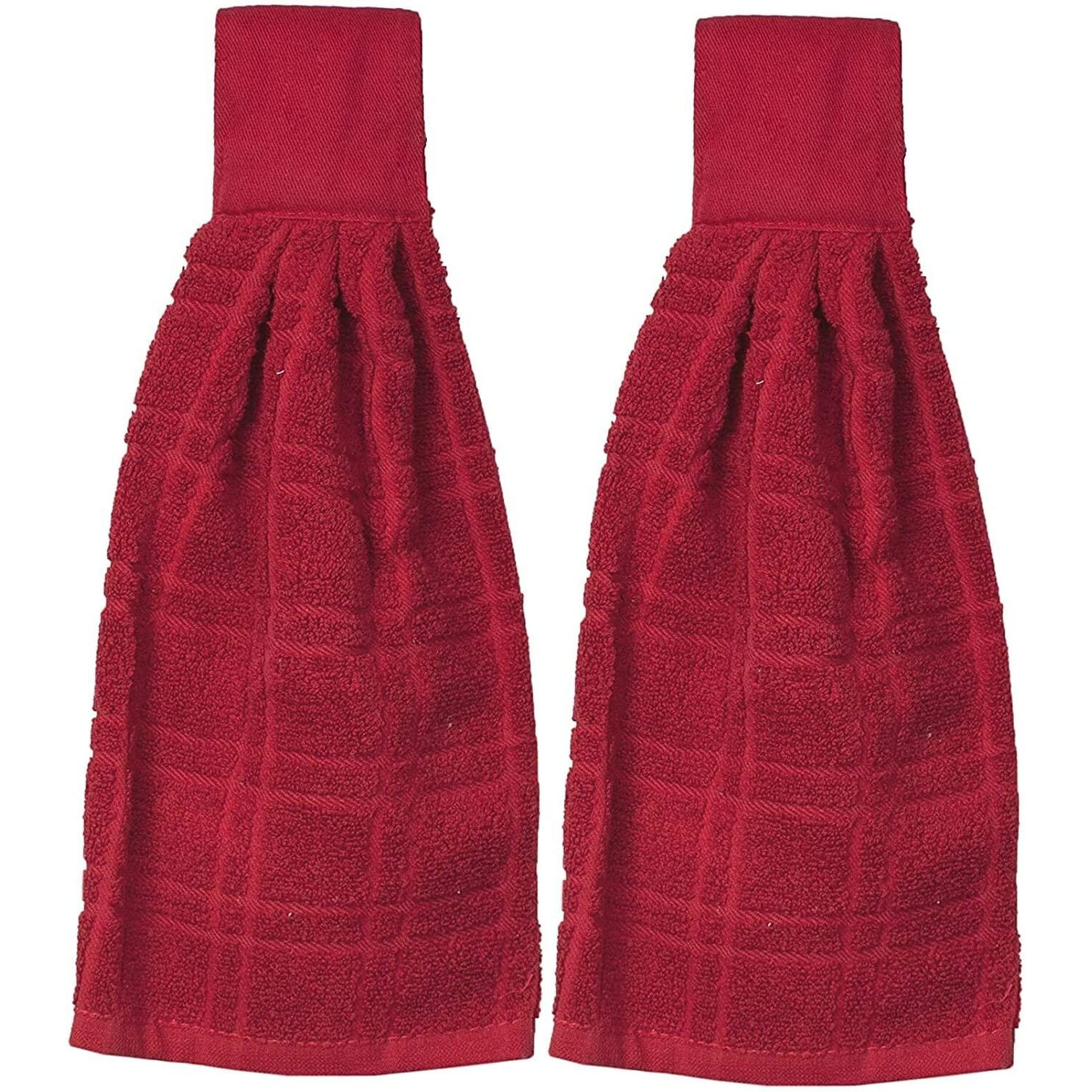 Kovot Set Of 2 Cotton Hanging Tie Towels | Include (2) Hanging Towels That Latch With Hook & Loop (Red)