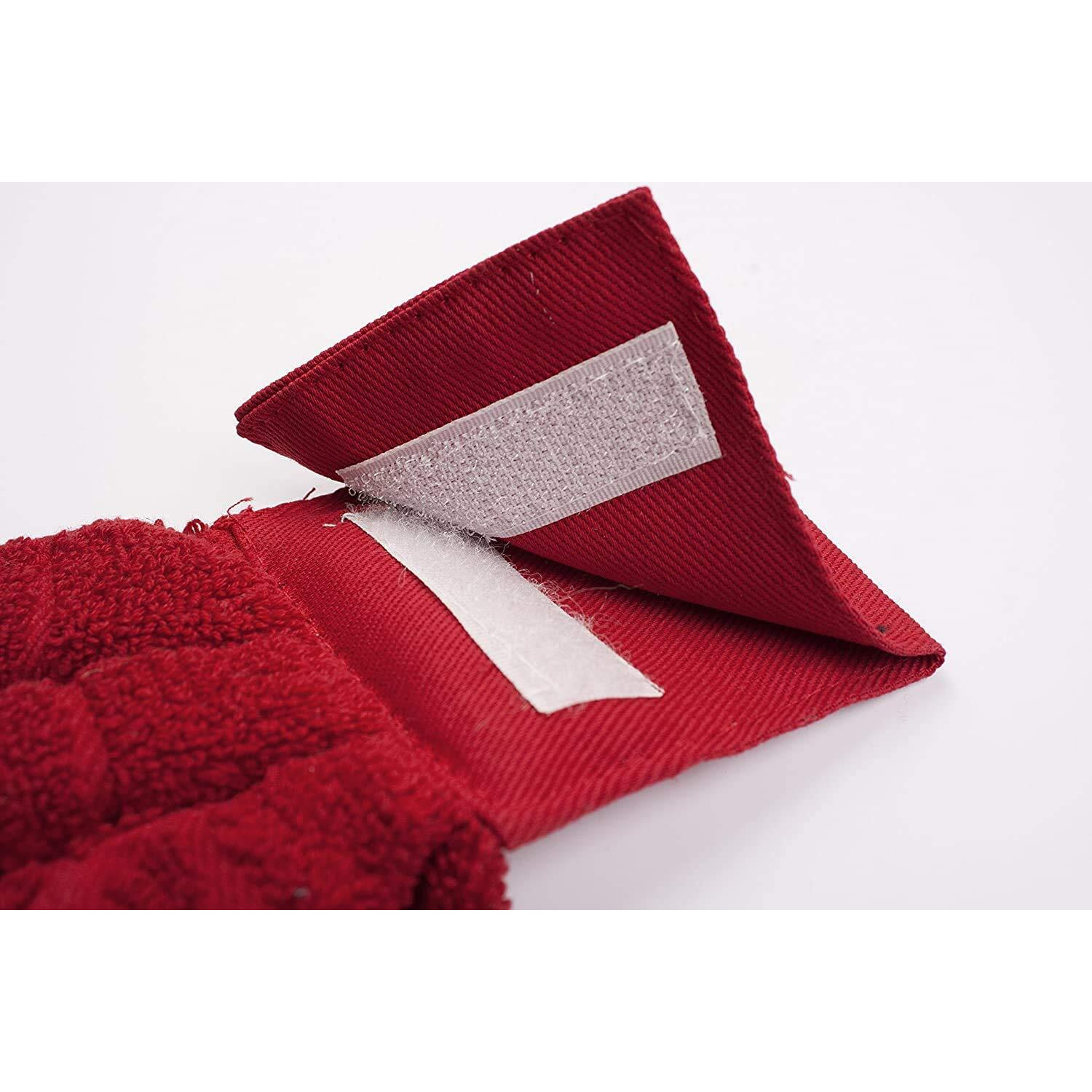 Kovot Set Of 2 Cotton Hanging Tie Towels | Include (2) Hanging Towels That Latch With Hook & Loop (Red)