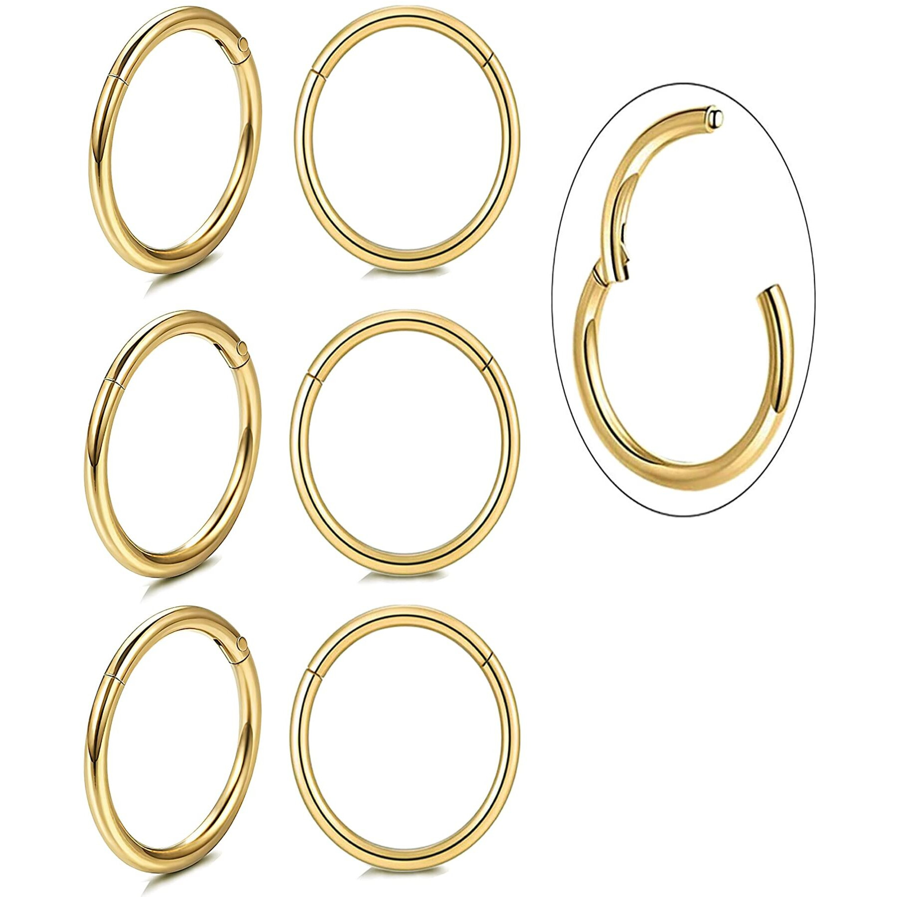 Unisex Dainty Small 14K Gold Hoop Earrings, 16G Surgical Steel Tiny Endless Hinged Hoops In Gold Plated For Earlobe And Cartilage (Gold 12Mm)