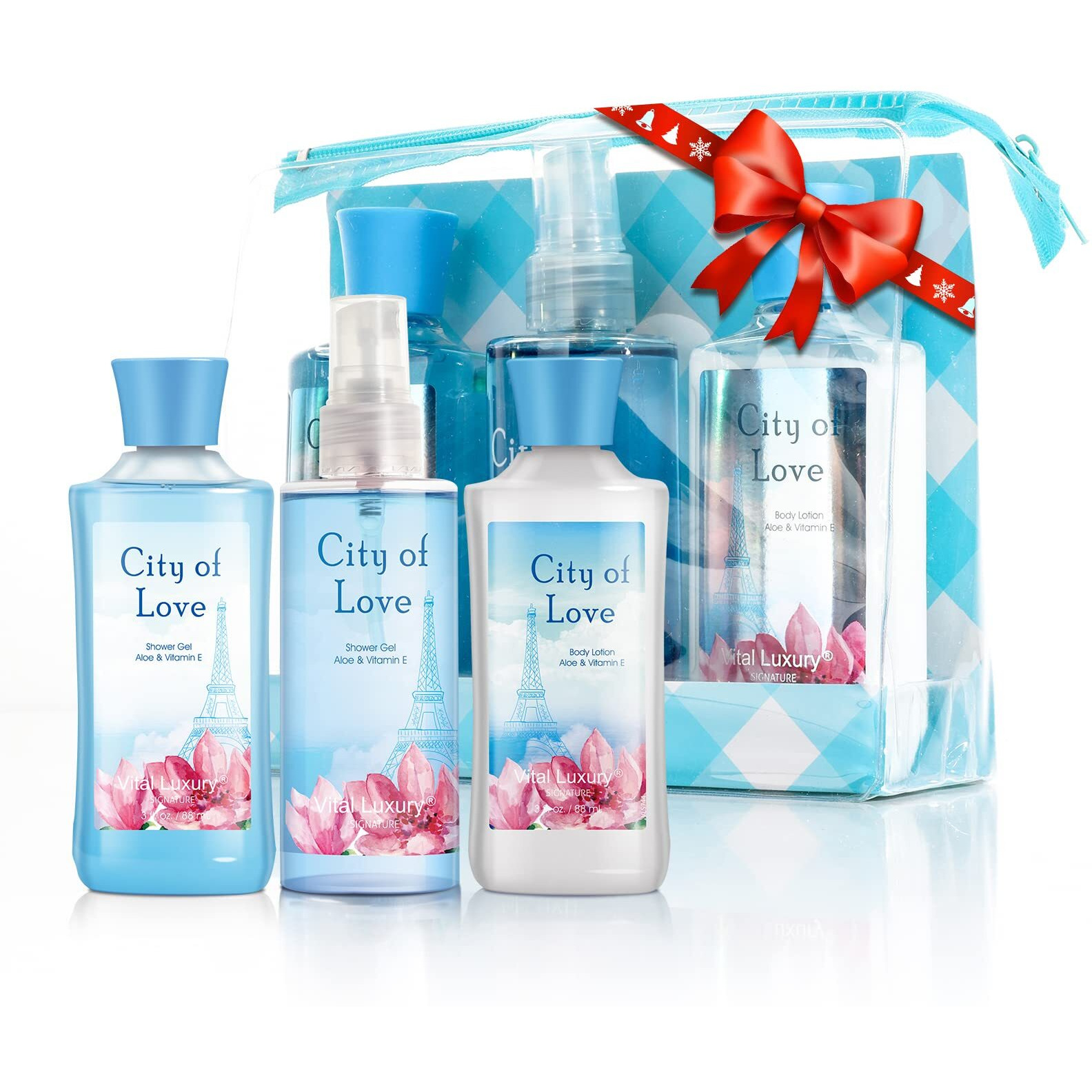 Vital Luxury Bath & Body Care Travel Set - Home Spa Set With Body Lotion, Shower Gel And Fragrance Mist (City Of Love)