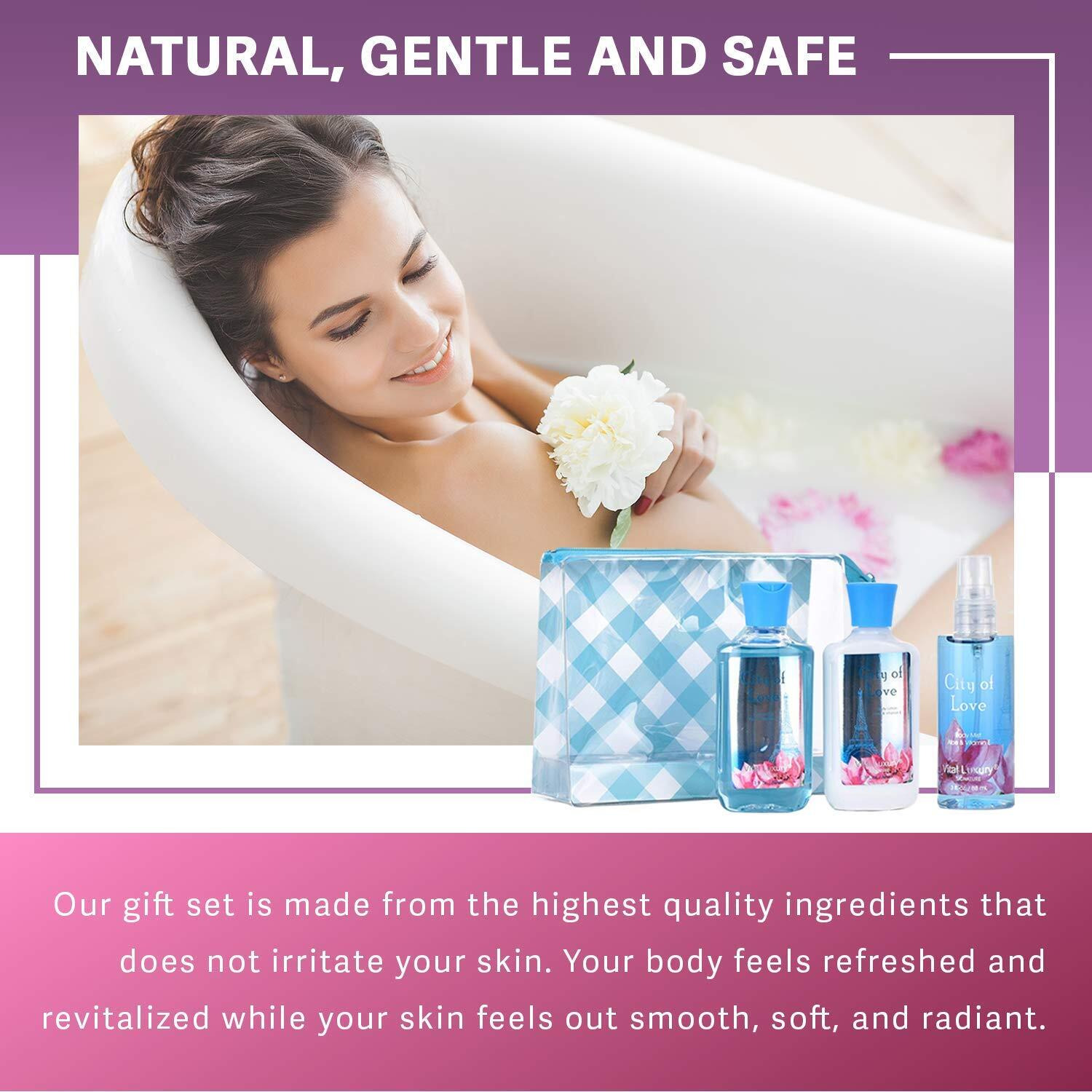 Vital Luxury Bath & Body Care Travel Set - Home Spa Set With Body Lotion, Shower Gel And Fragrance Mist (City Of Love)