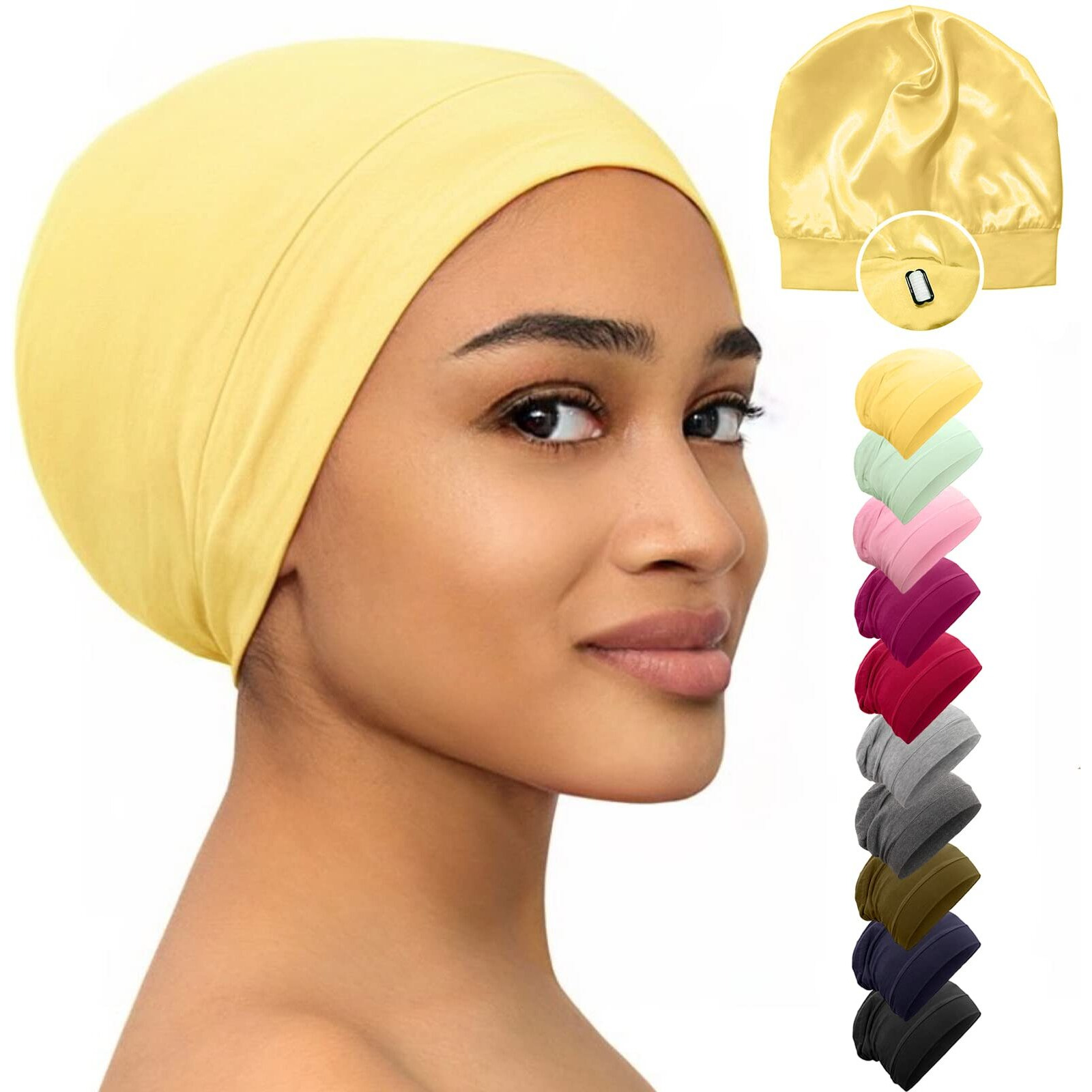 Silk Bonnet Satin Bonnet Silk Hair Wrap Sleeping Sleep Cap Hair Bonnet For Sleeping Beanie Adjustable Stay On Headwear Lined Nurse Cap Black Women Men Curly Hair Cap Braids Locs Head Scarf Night Cap