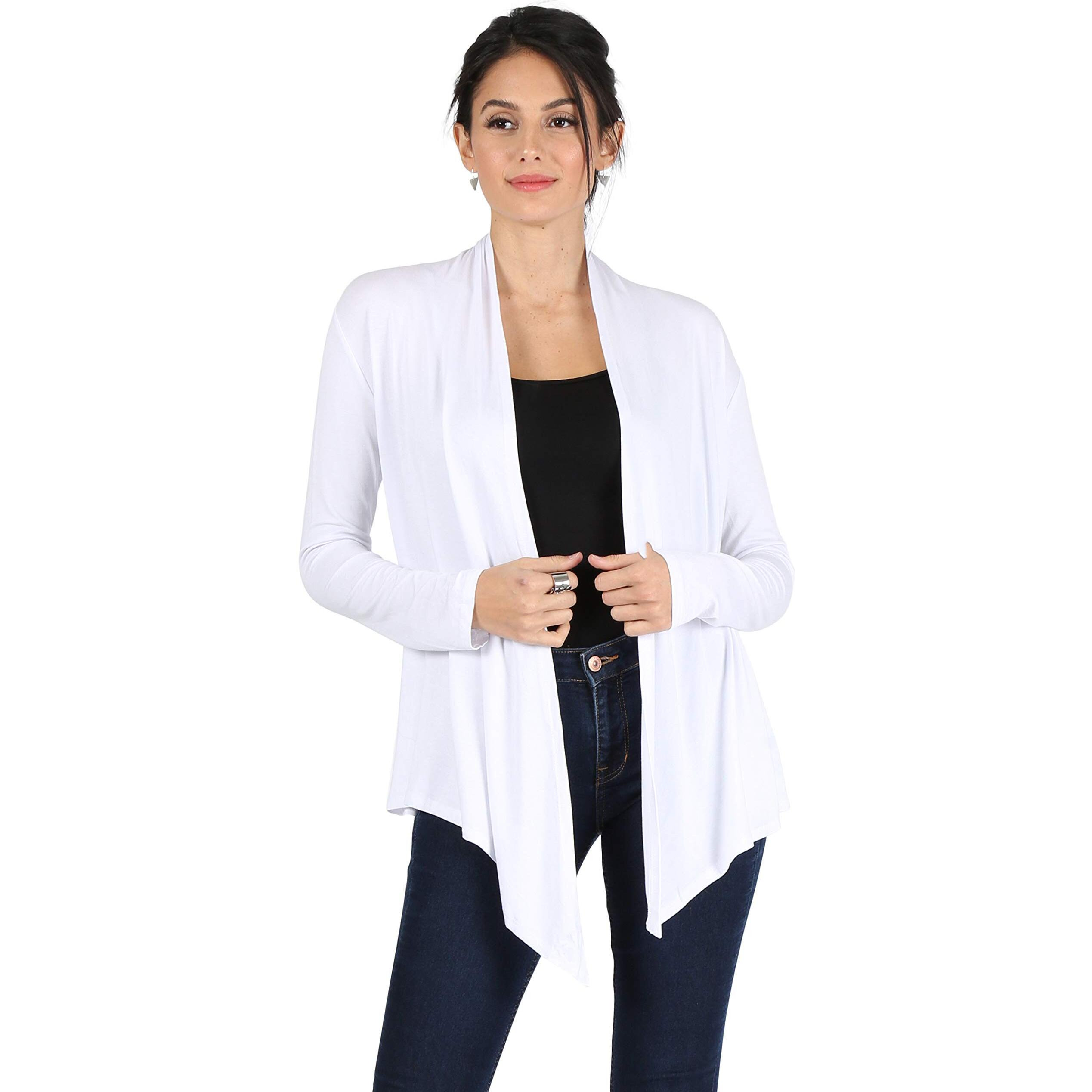 Women's Basic Rayon Span Open Drape Cardigan Sweater Long Sleeves - Made In Usa White Small White Small