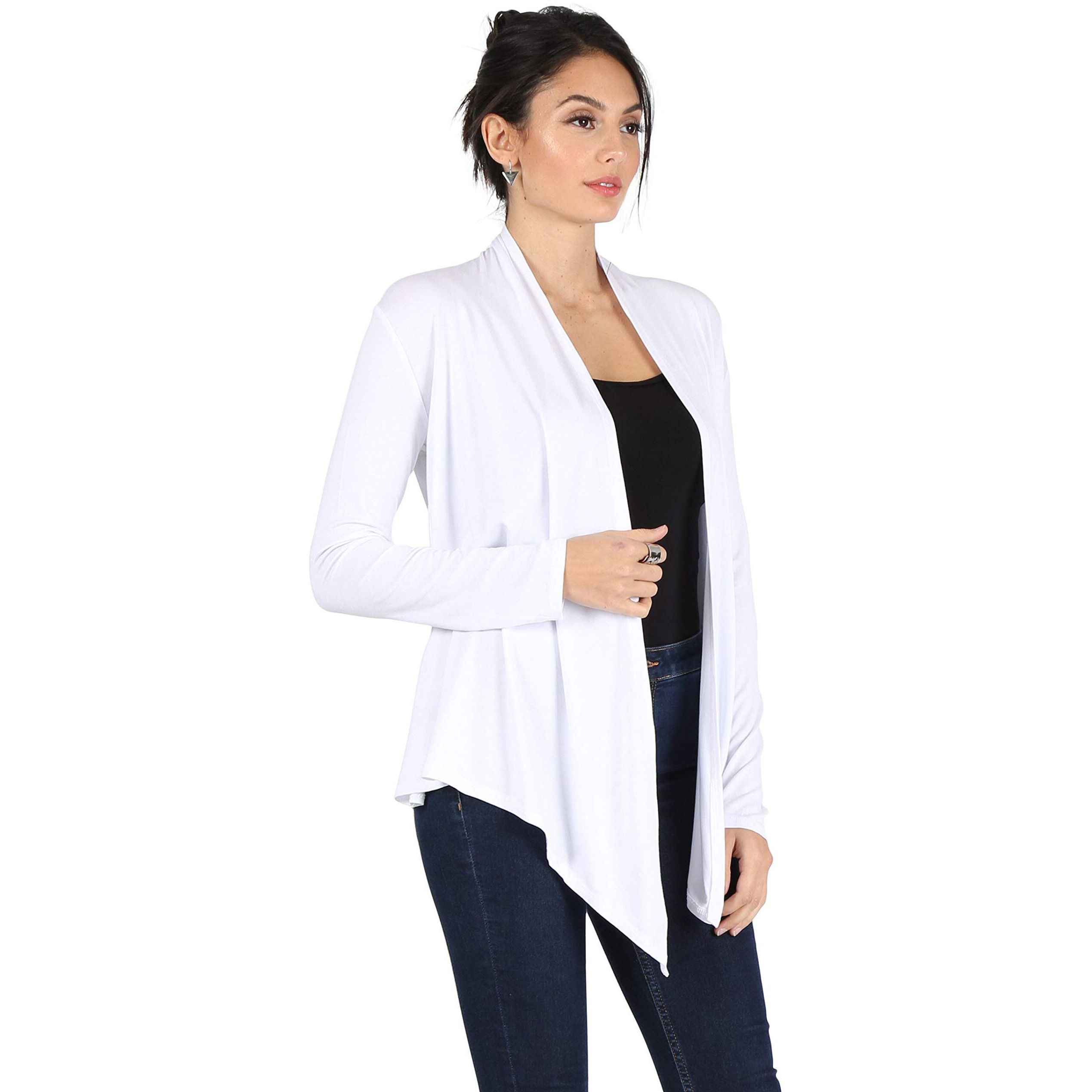 Women's Basic Rayon Span Open Drape Cardigan Sweater Long Sleeves - Made In Usa White Small White Small