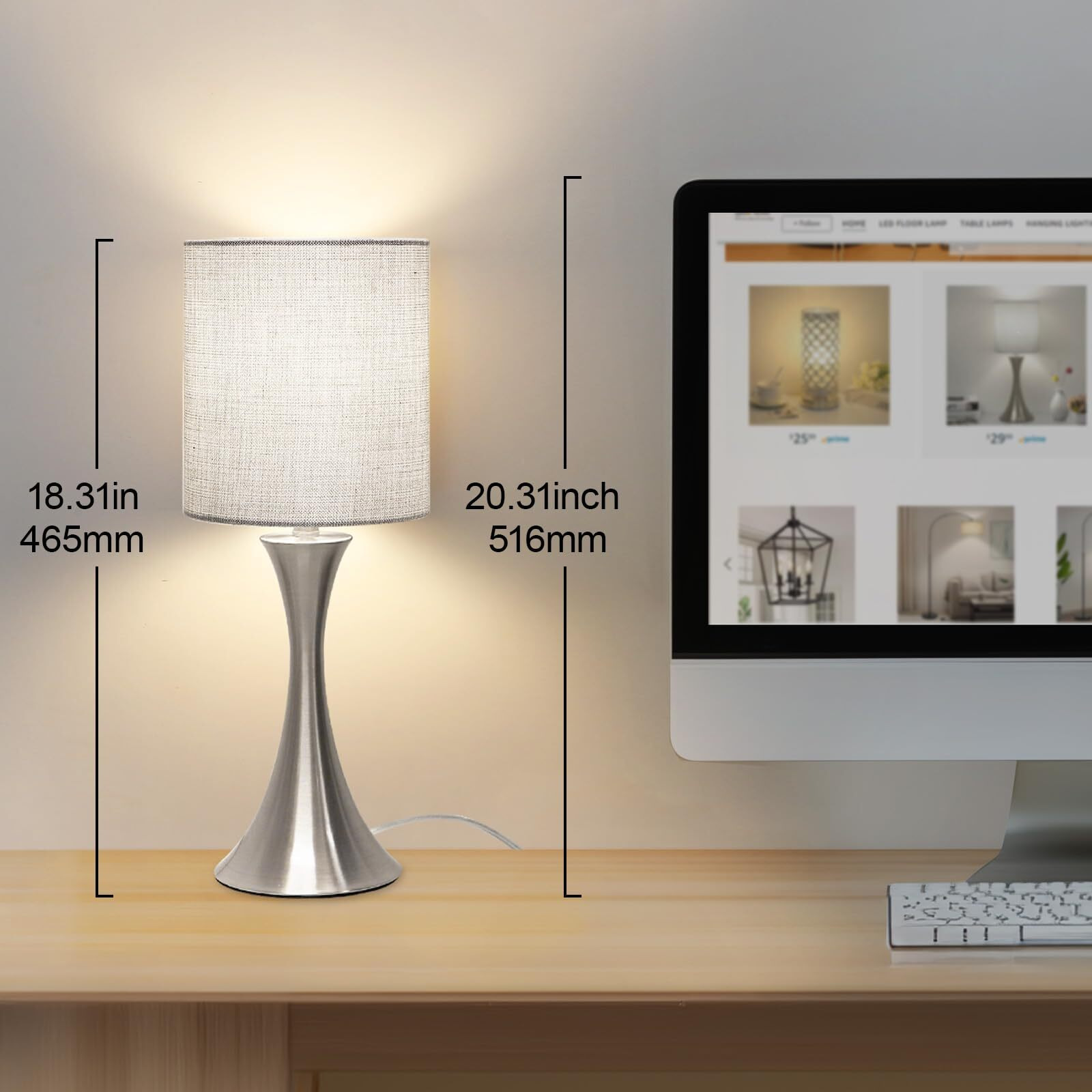3 Way Touch Control Table Lamp, Dimmable Bedside Desk Lamp With Metal Base Modern Nightstand Lamp Stylish Grey Shade Simple Side Table Lamp For Bedroom, Living Room, Office Or Den Led Bulb Included