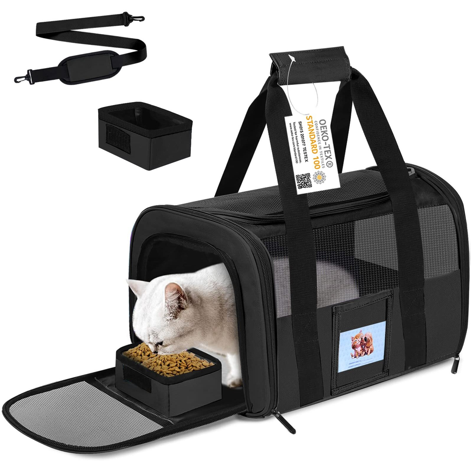Seclato Cat Carrier, Dog Carrier, Pet Carrier Airline Approved For Cat, Small Dogs, Kitten, Cat Carriers For Small Medium Cats Under 15Lb, Collapsible Soft Sided Tsa Approved Cat Travel Carrier-Black