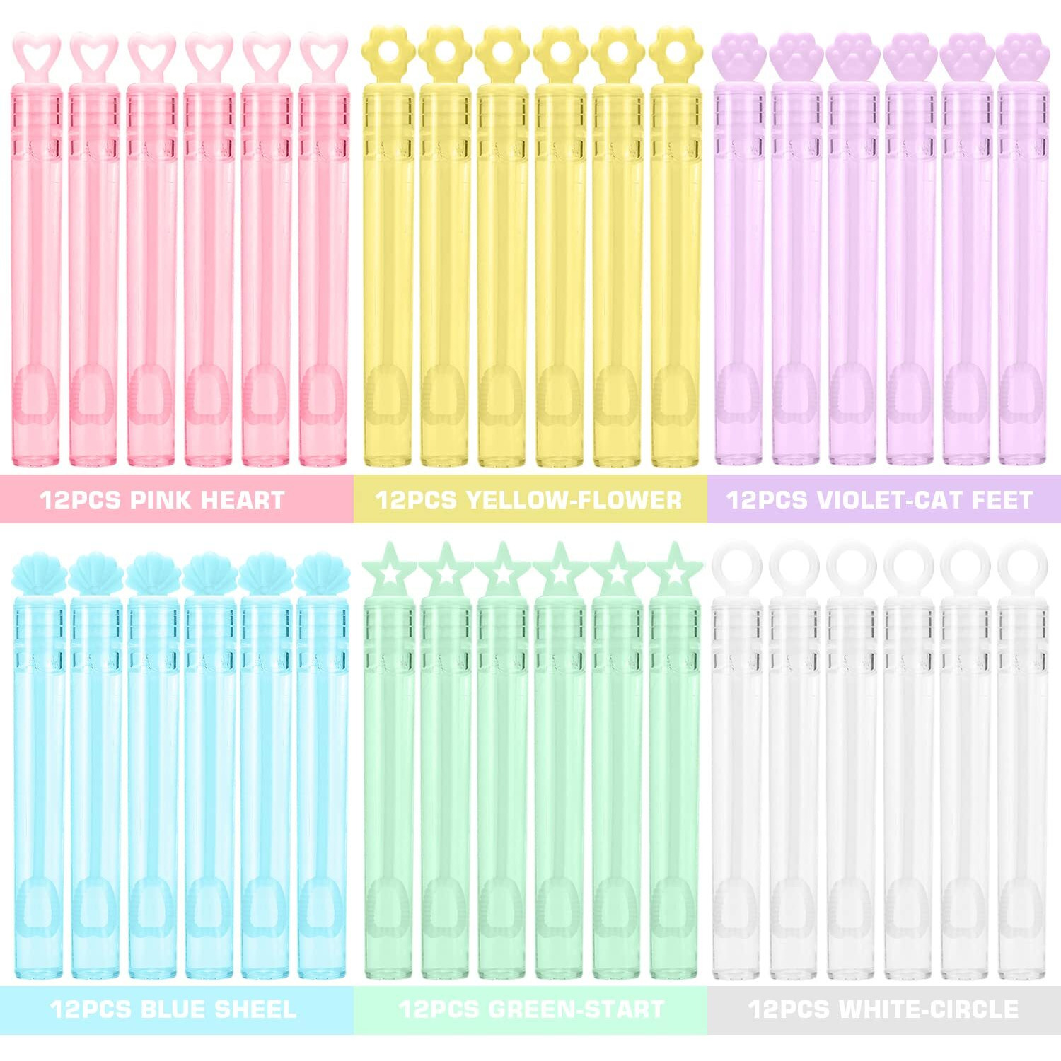 72 Pack(6 Colors 6 Style) Mini Bubble Wand Assortment Toy, Ideal Party Favors For Kid Birthday, Bubble Bulk Party Supplies, Spring Summer Autumn Outdoor Indoor Activity Use Festival Gifts For Girl Boy