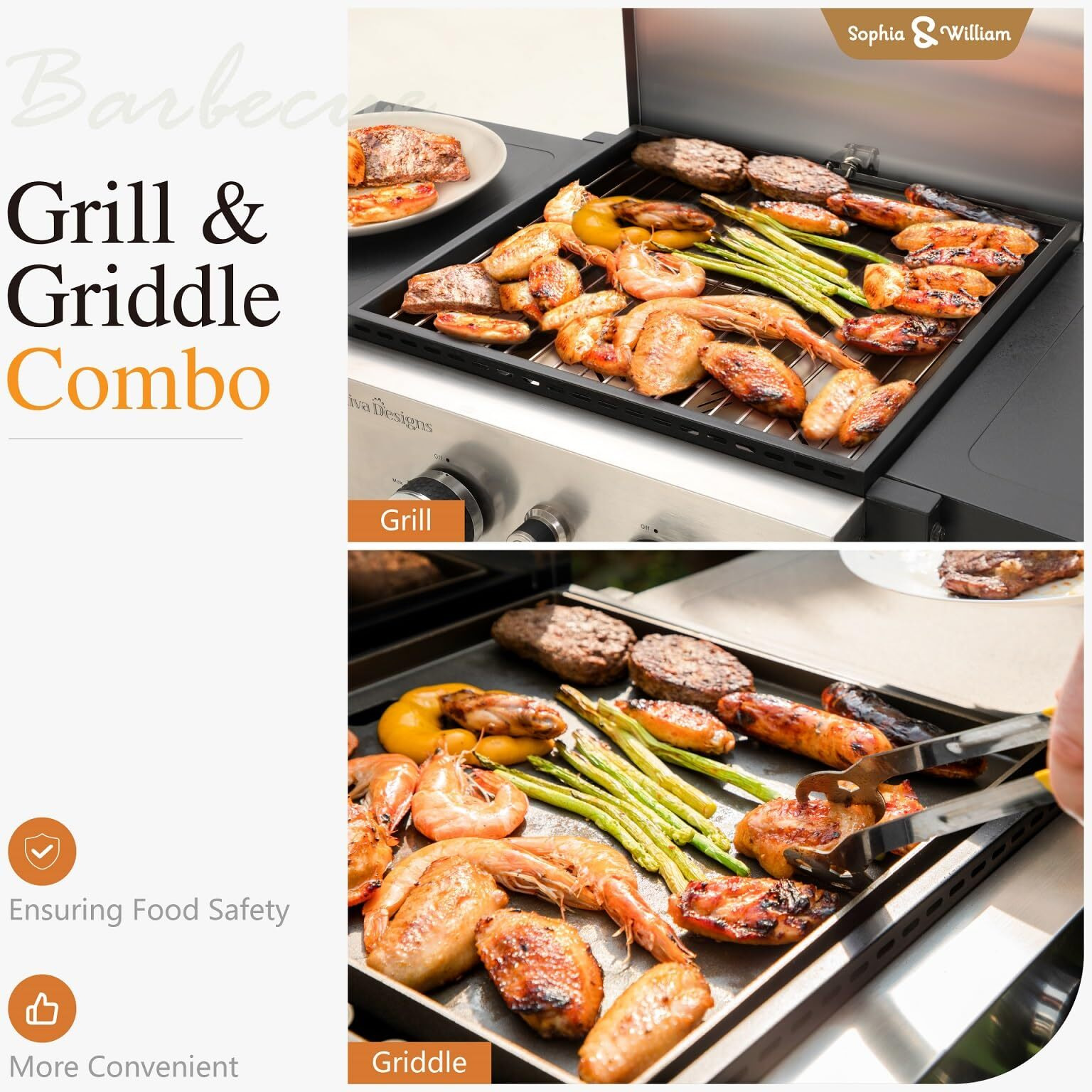 Sophia & William 2-Burner Gas Bbq Grill With Flat Top, Small Outdoor Propane Barbecue Grill With Side Shelves,Lid And Hose & Regulator For Camping, 20,000 Btu,Black