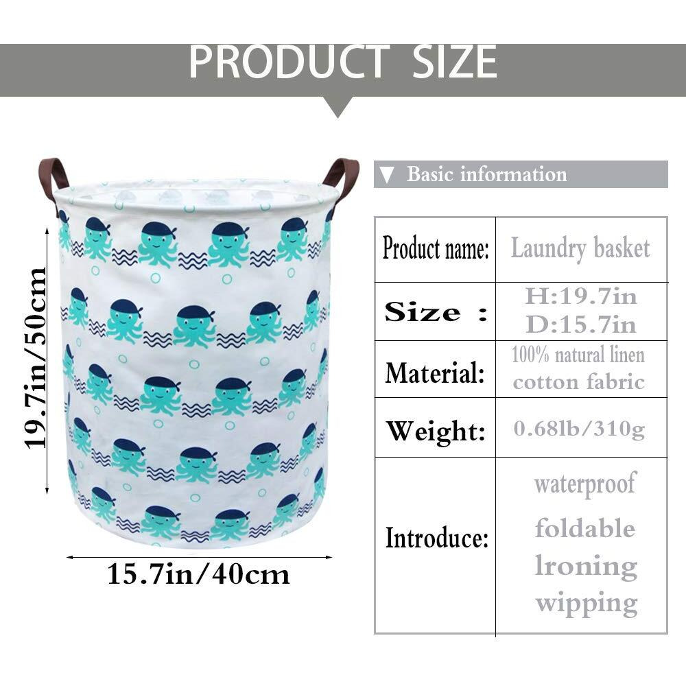 Boohit Cotton Fabric Storage Bin,Collapsible Laundry Basket-Waterproof Large Storage Baskets,Toy Organizer,Home Decor (Octopuses)