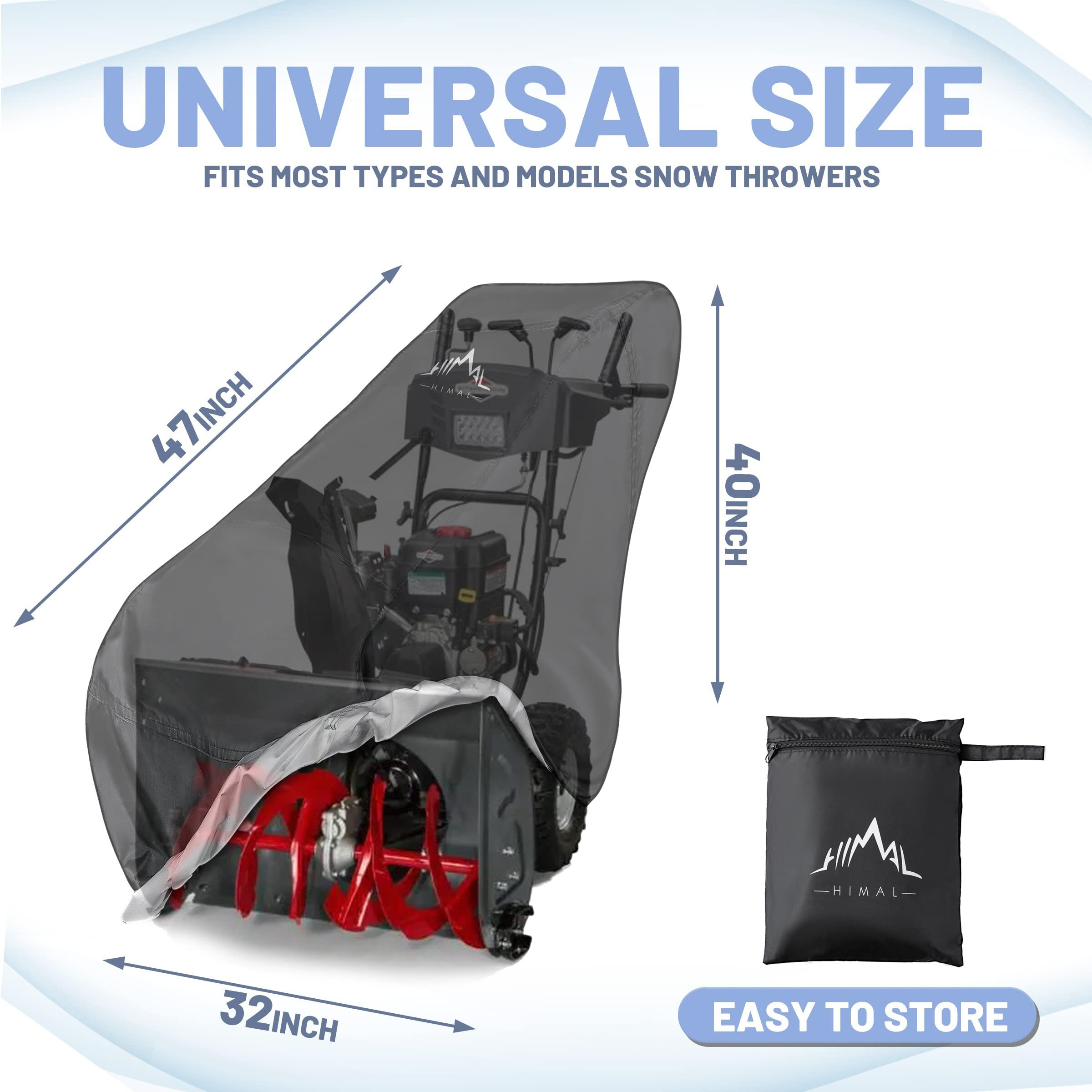 Himal Snow Blower Cover-Heavy Duty Polyester Snow Thrower Cover,Waterproof,Uv Protection,Universal Size For Most Electric Two Stage Snow Blowers 47"" L X 32"" W X 40"" H (L)