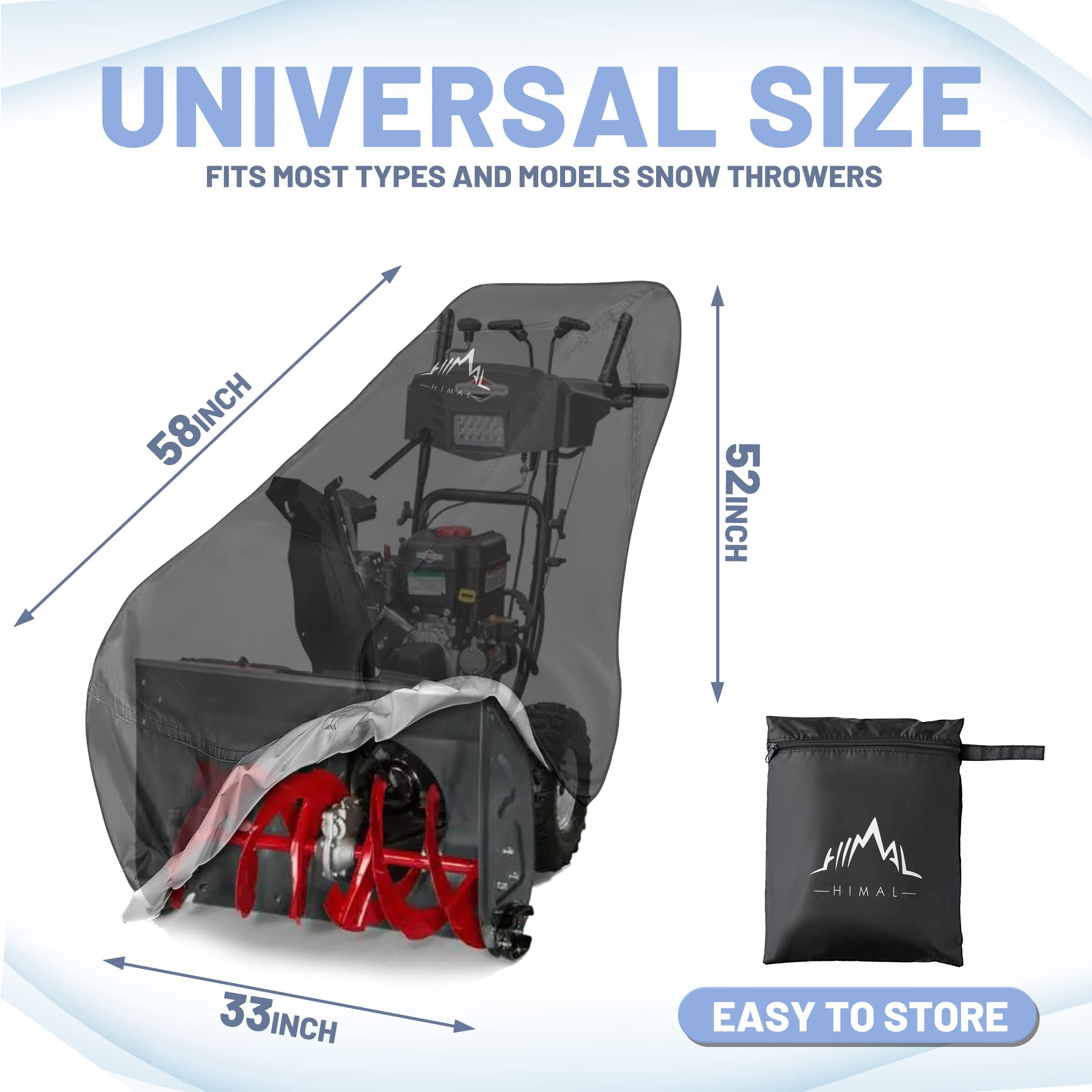 Himal Outdoors Snow Blower Cover-Heavy Duty Polyester Snow Thrower Cover,Waterproof,Uv Protection,Universal Size Snow Blower Covers For Most Electric Two Stage Snow Blowers 58"" L X 33"" W X 52"" H(Xl)