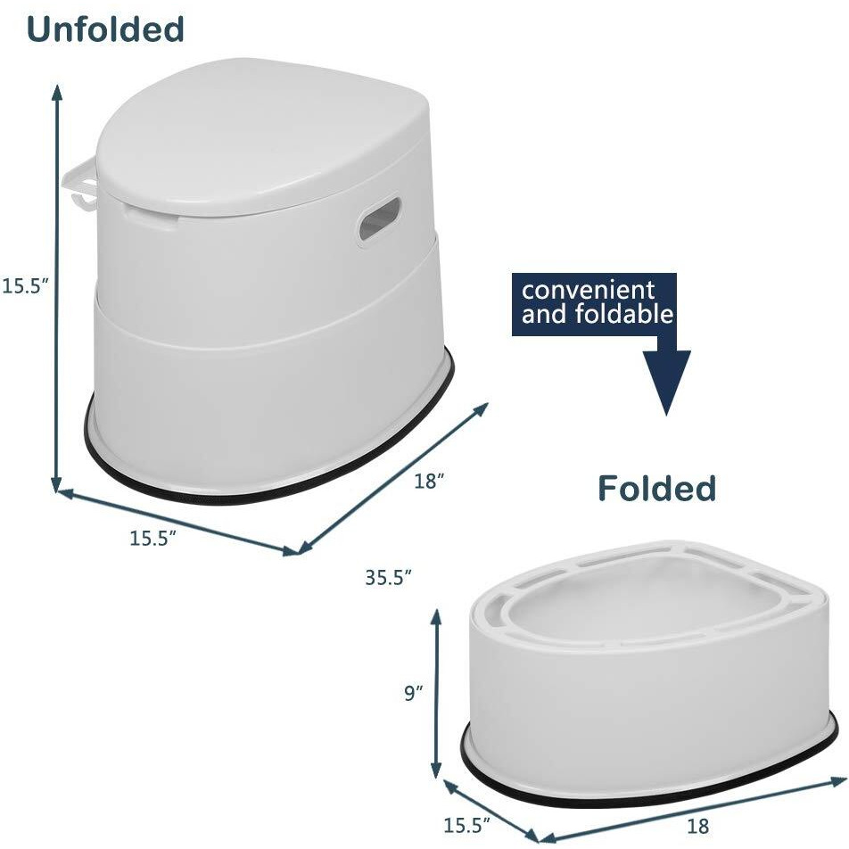Vingli Portable Toilet | Indoor Outdoor Commode W/Detachable Inner Bucket & Removable Paper Holder, Lightweight & Compact For Camping, Boat, Van, Emergency Use (White)