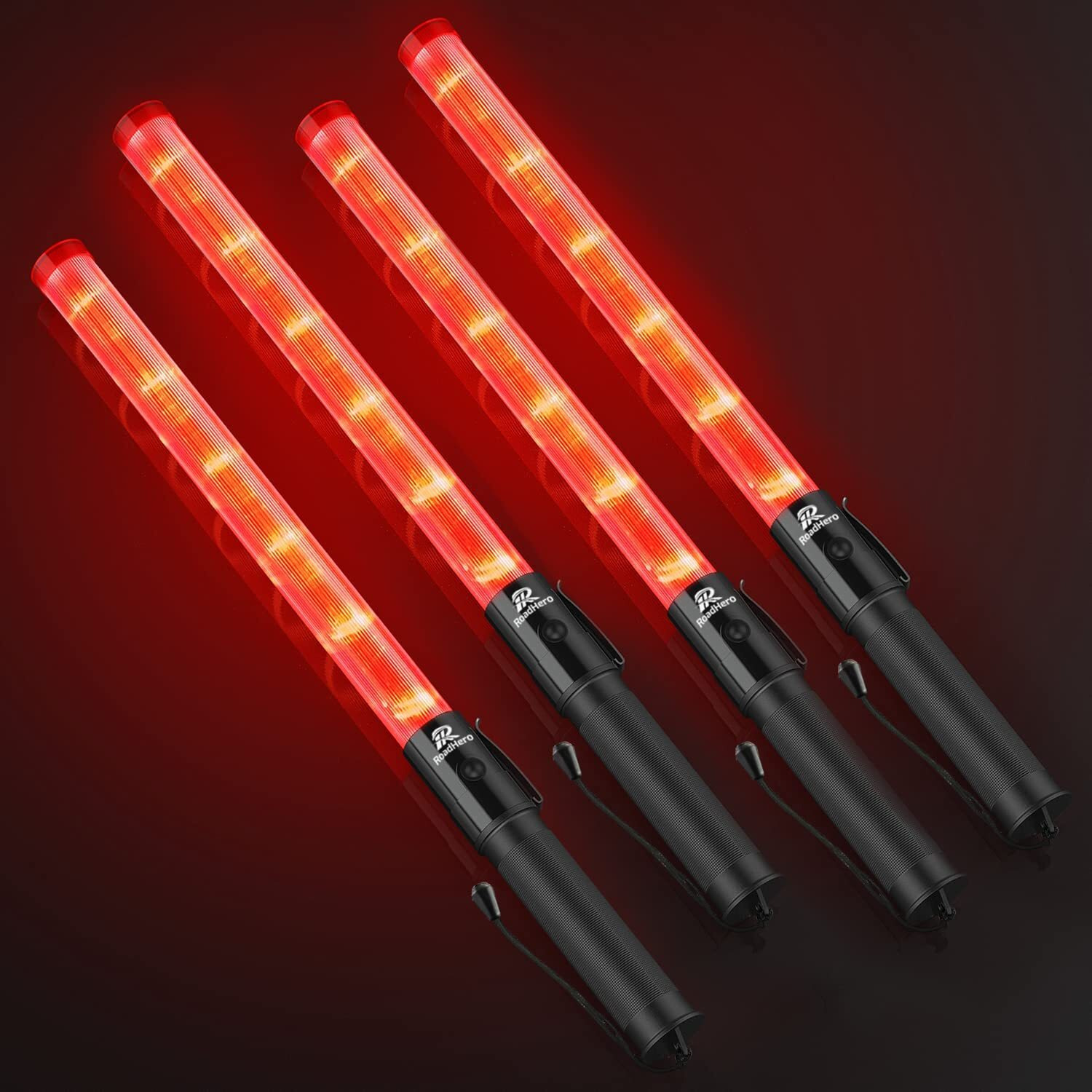 Roadhero 4 Pack Traffic Batons, 21 Inch Led Traffic Control Batons, Safety Light Wands With 2 Flashing Modes, Air Marshaling Signal Wand With Side Clip For Airport, Parking, Car Directing