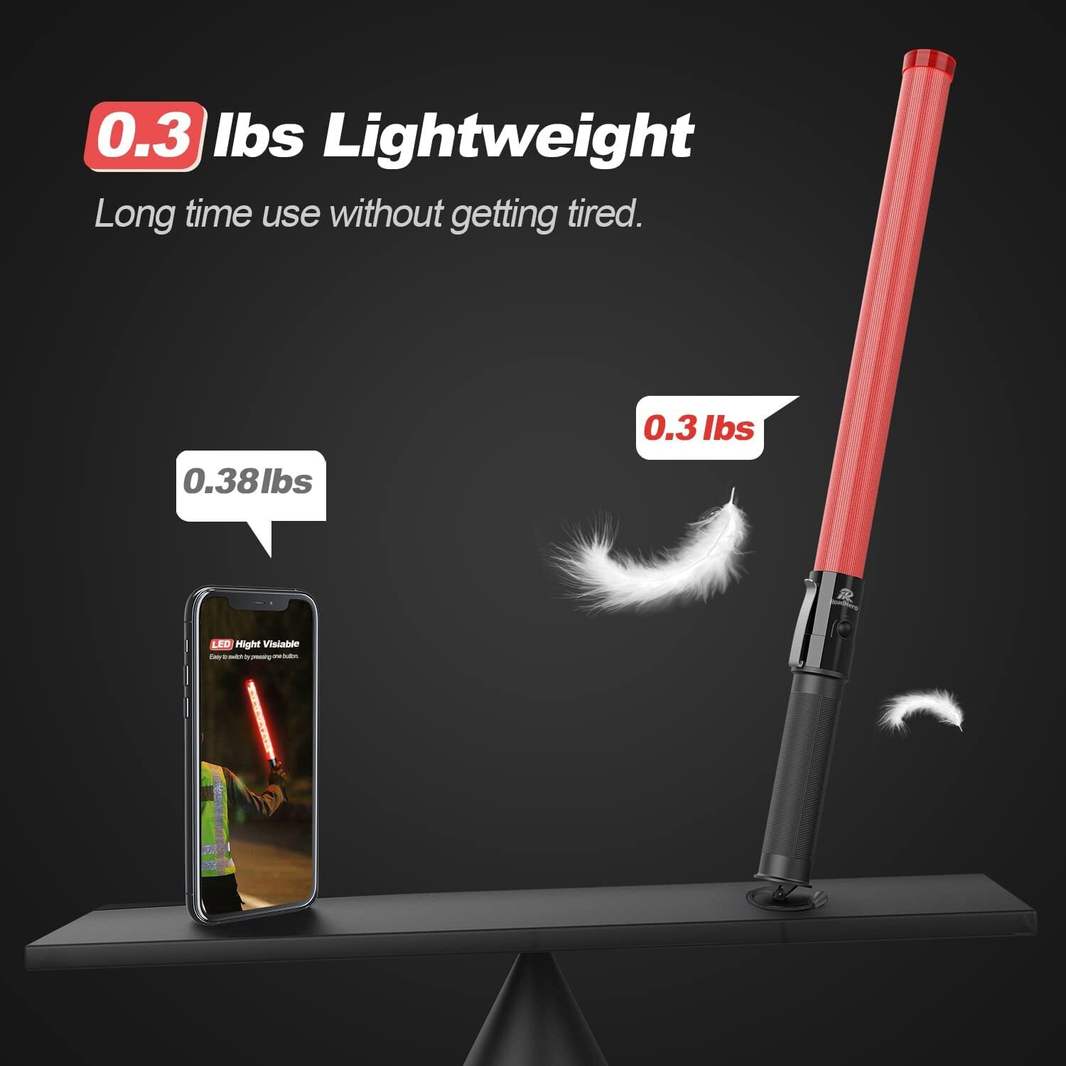 Roadhero 4 Pack Traffic Batons, 21 Inch Led Traffic Control Batons, Safety Light Wands With 2 Flashing Modes, Air Marshaling Signal Wand With Side Clip For Airport, Parking, Car Directing