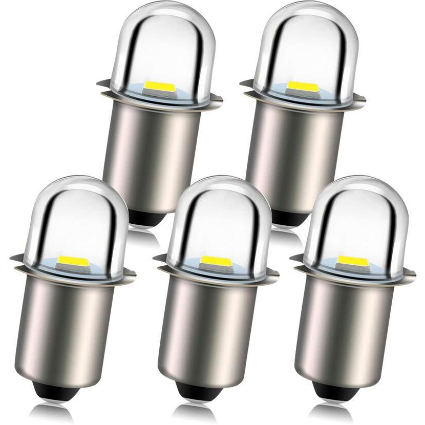 Ruiandsion Upgrade Led Flashlight Bulb 3V P13.5S Base Socket White Led Bulbs Replacement For Headlamp Flashlight Torch Lights,Non-Polarity (Pack Of 5)