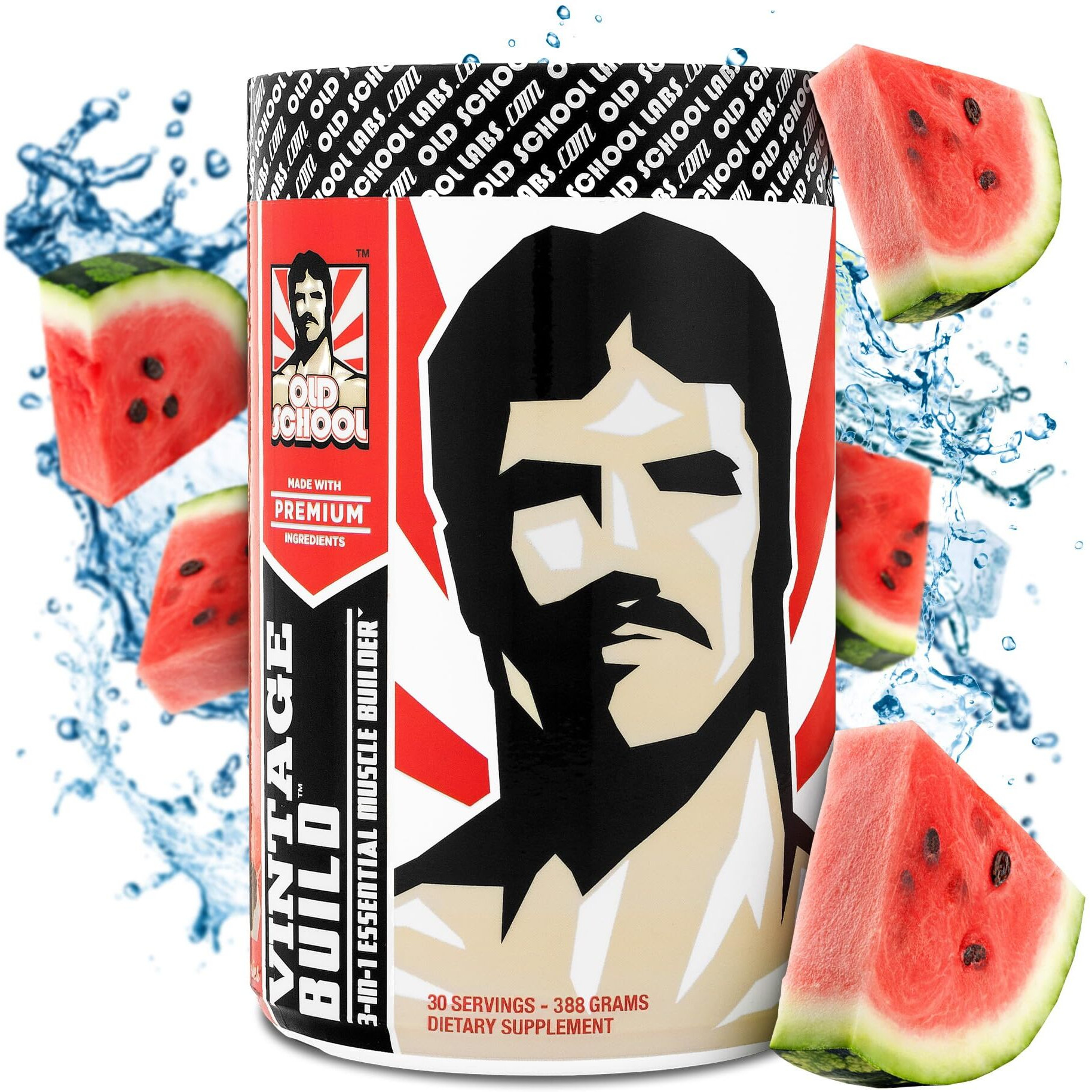 Vintage Build - Post Workout Recovery & Muscle Building Powder Drink For Muscular Strength & Growth - Reduces Soreness - Creatine Monohydrate, Bcaas, L-Glutamine - Juicy Watermelon Flavor - 388G