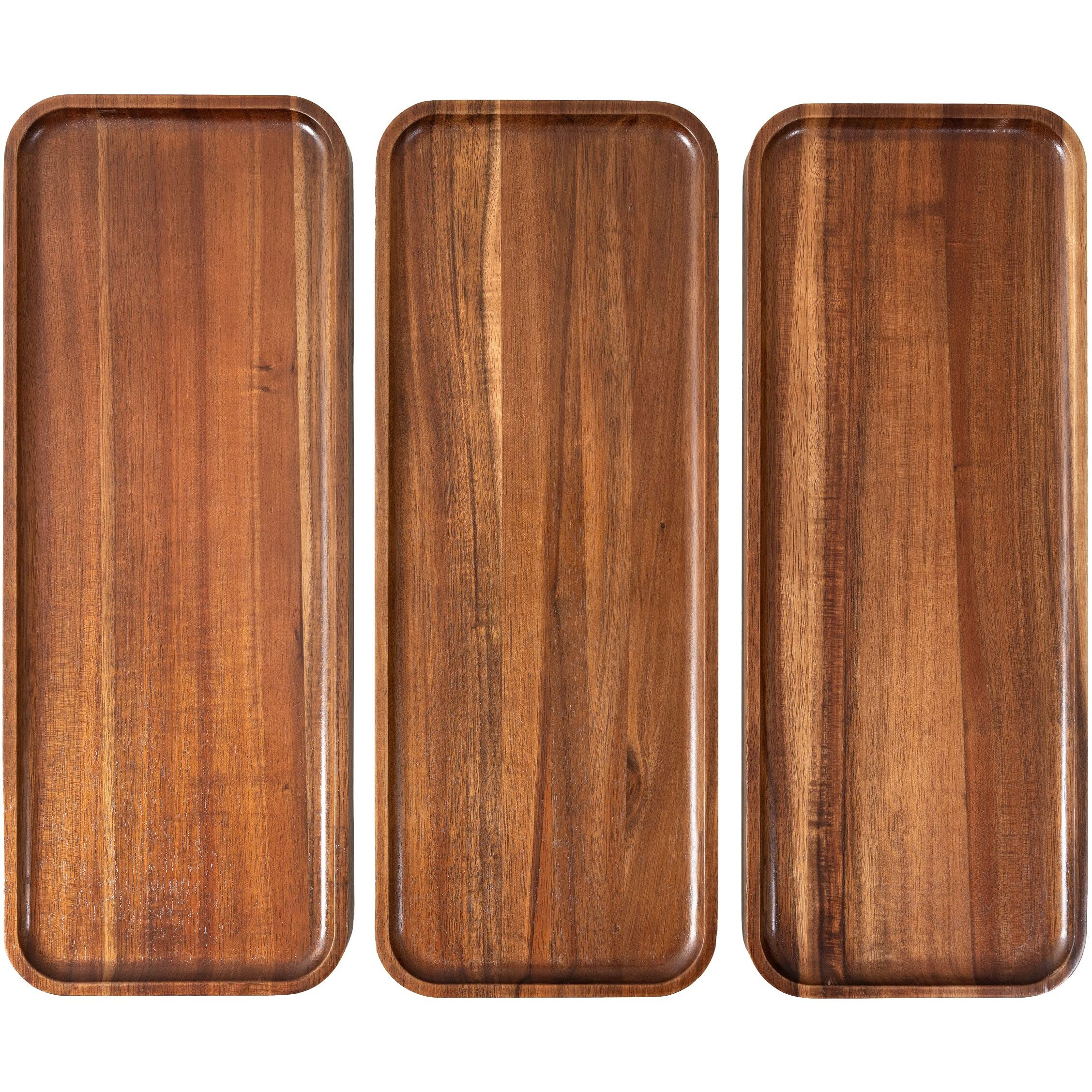 Large Solid Acacia Wood Serving Trays (17 X 6.5 Inches) Rectangular Wooden Serving Platters For Home Decor, Food, Vegetables, Fruit, Charcuterie, Appetizer Serving Tray, Cheese Board (Set Of 3 Plates)