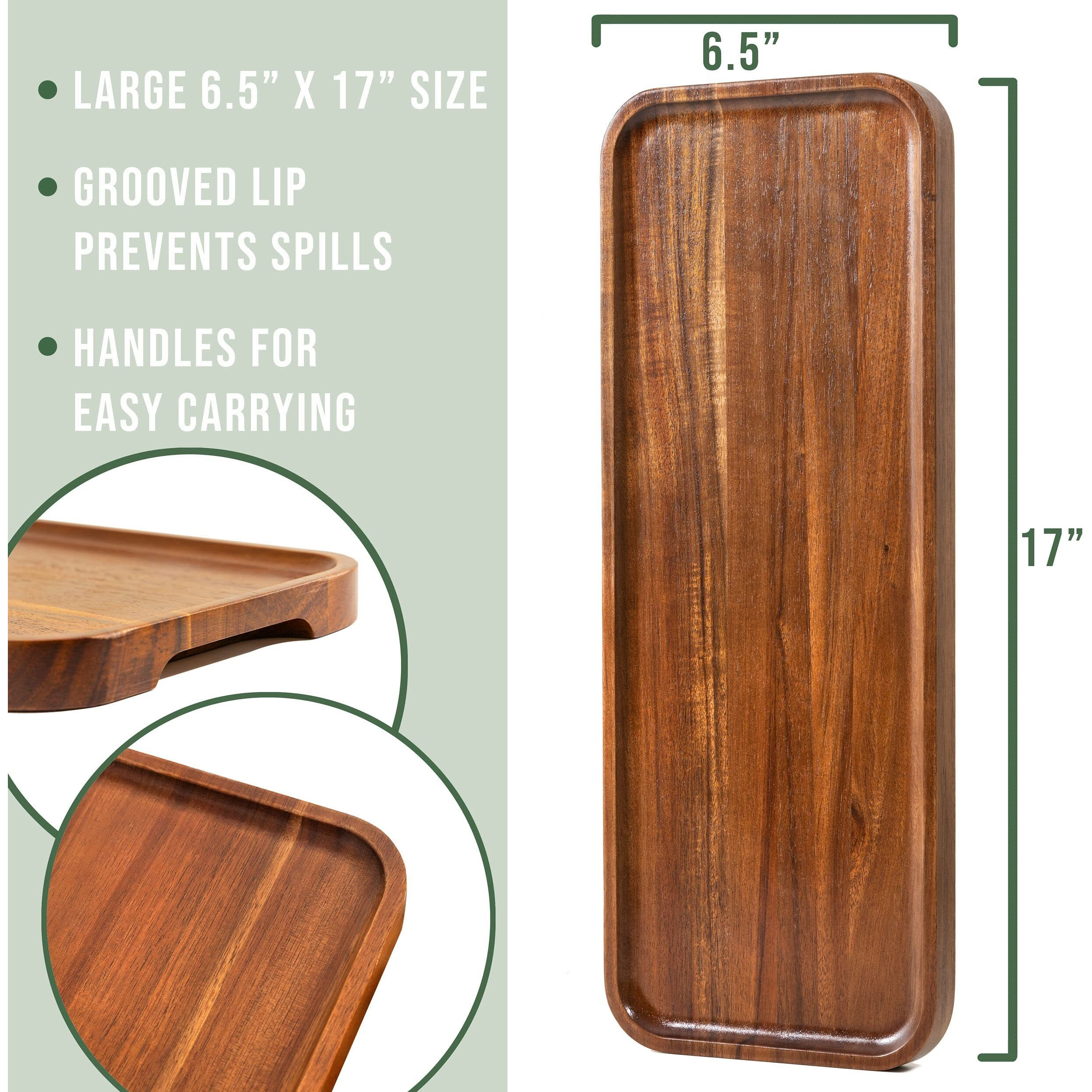 Large Solid Acacia Wood Serving Trays (17 X 6.5 Inches) Rectangular Wooden Serving Platters For Home Decor, Food, Vegetables, Fruit, Charcuterie, Appetizer Serving Tray, Cheese Board (Set Of 3 Plates)