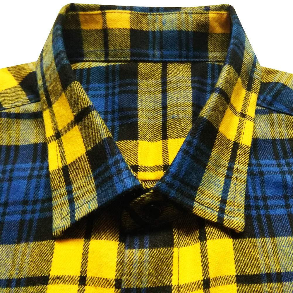Dokkia Men's Casual Dress Long Sleeve Buffalo Plaid Checkered Fitted Flannel Shirt (Medium, Yellow Blue Gingham)