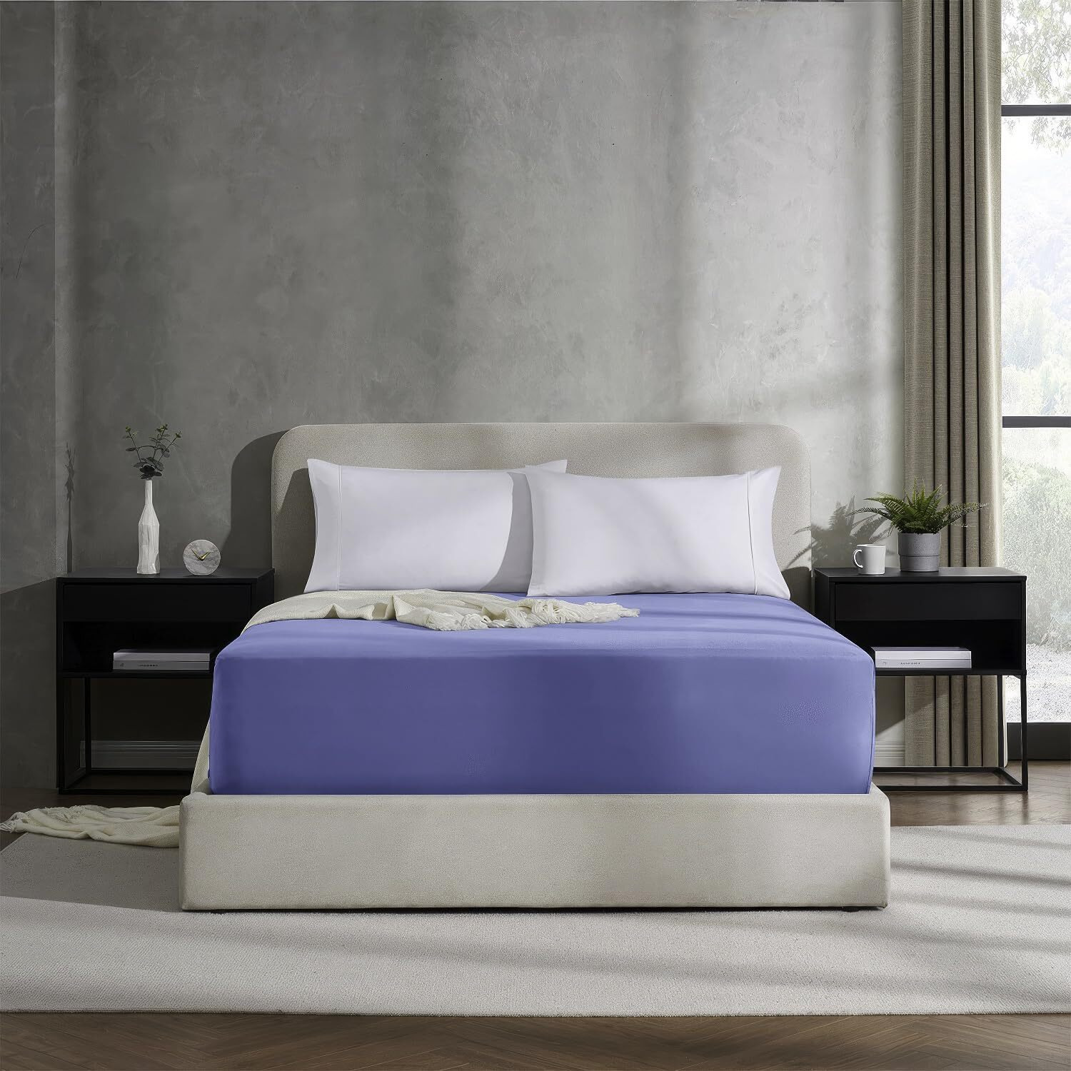 Nestl Calm Blue Fitted Sheet Queen Size, Extra Deep Pocket Queen Fitted Sheet Only, 1800 Microfiber Fitted Bed Sheet, Soft Fitted Queen Sheet Fits Up To 24 Inch Mattress - Queen Size Fitted Sheet